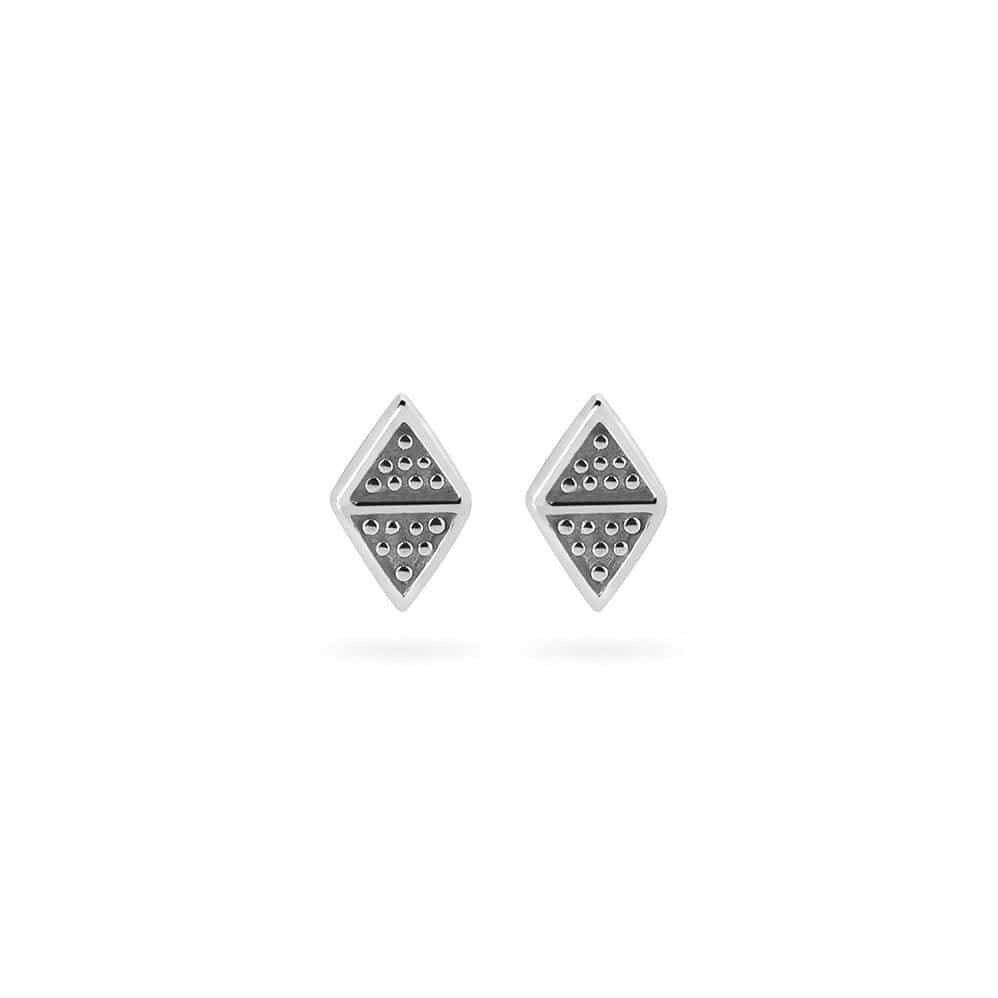 front view silver rhombus ball pattern stud earrings