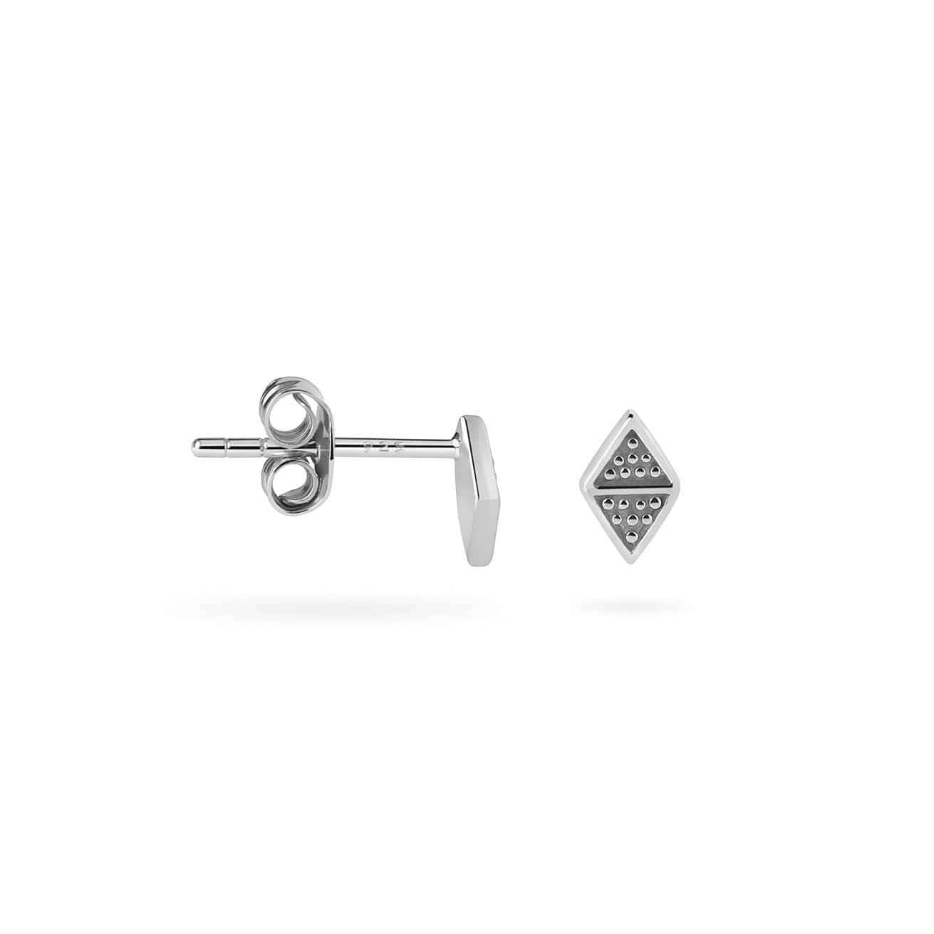 side view silver rhombus ball pattern stud earrings