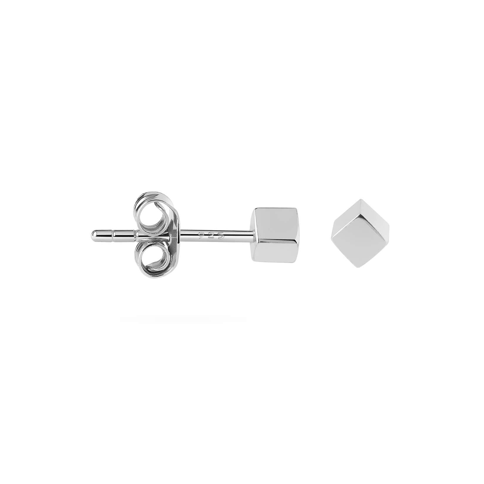 side view block stud earring silver