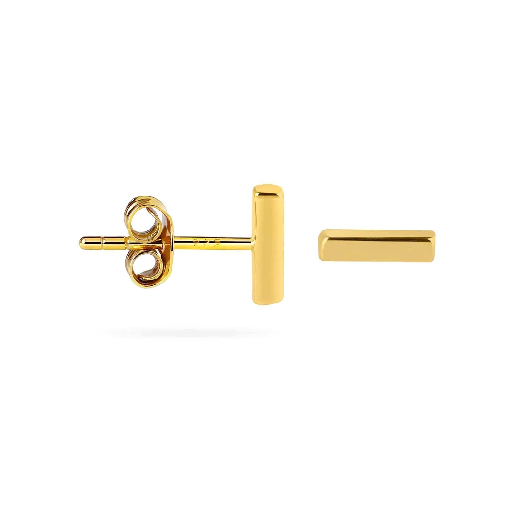 side view gold plated bar stud earring