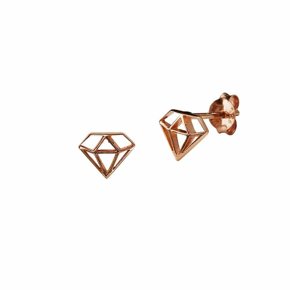 Rose Gold Plated Big Diamond Stud Earrings