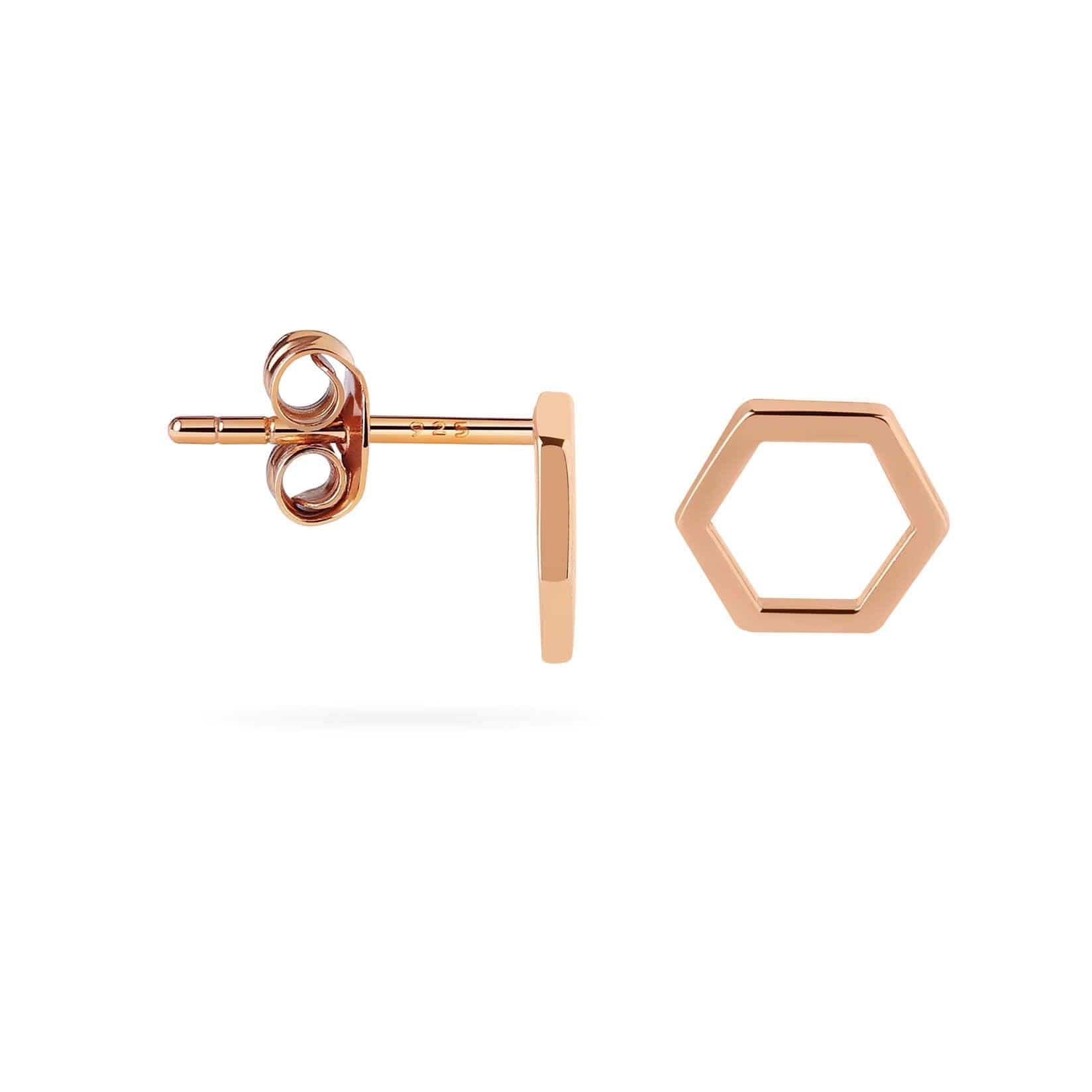 side view rose gold plated stud earrings hexagon