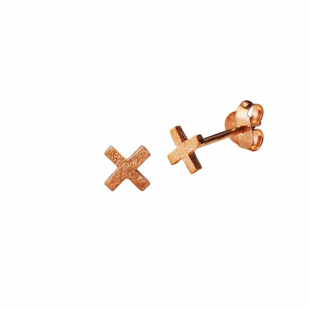 Matt Pink Rose Gold Plated Cross Stud Earring