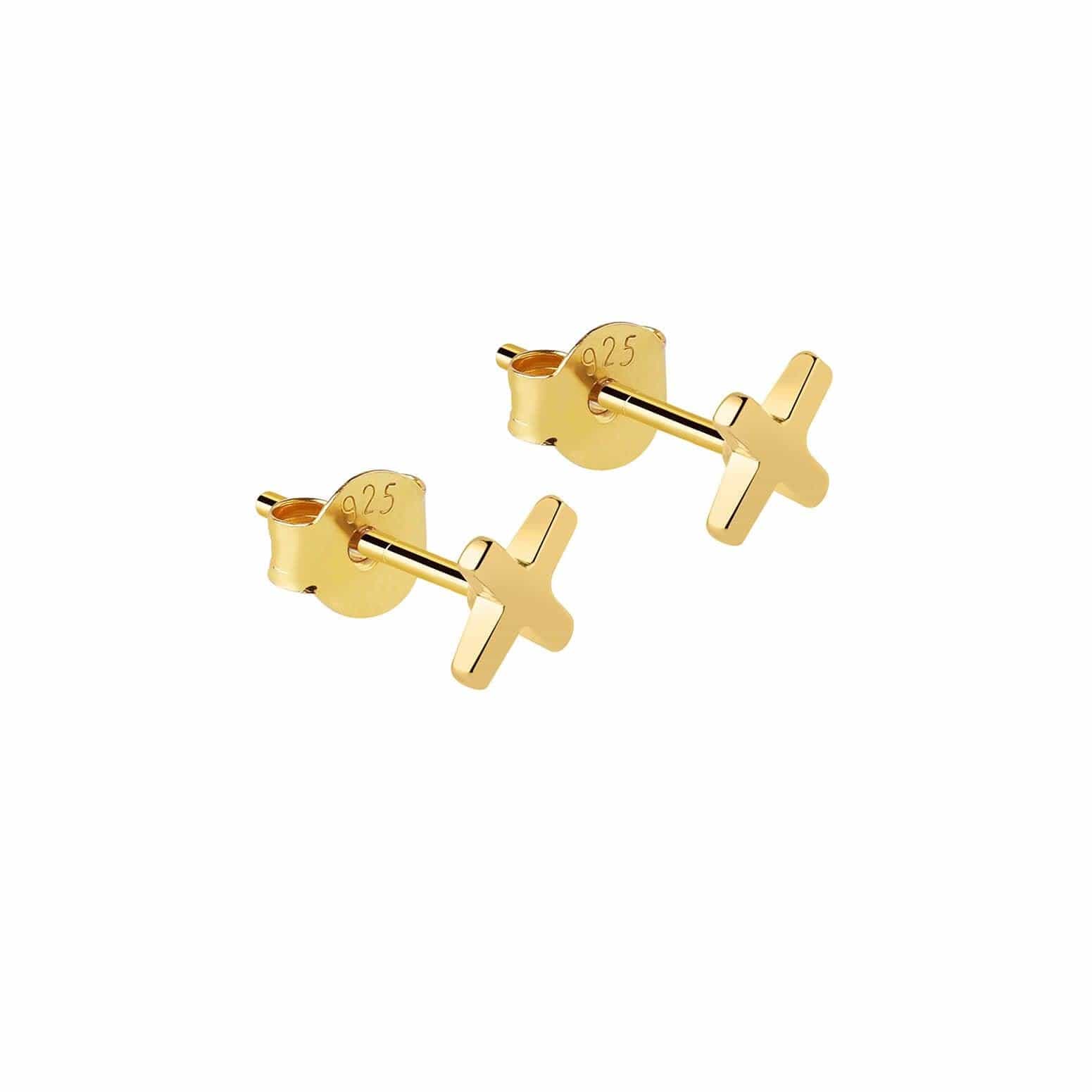 Gold Plated Cross Stud Earrings