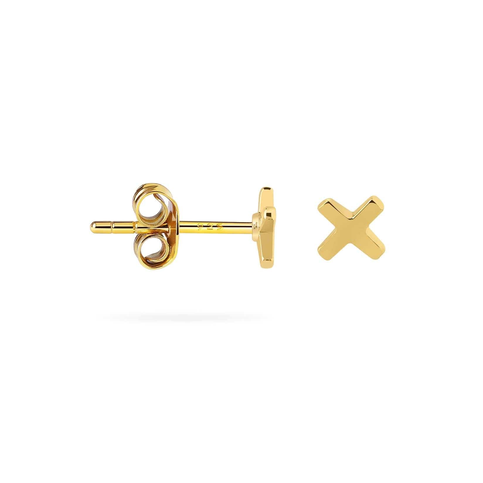 side view Gold Plated Cross Stud Earrings