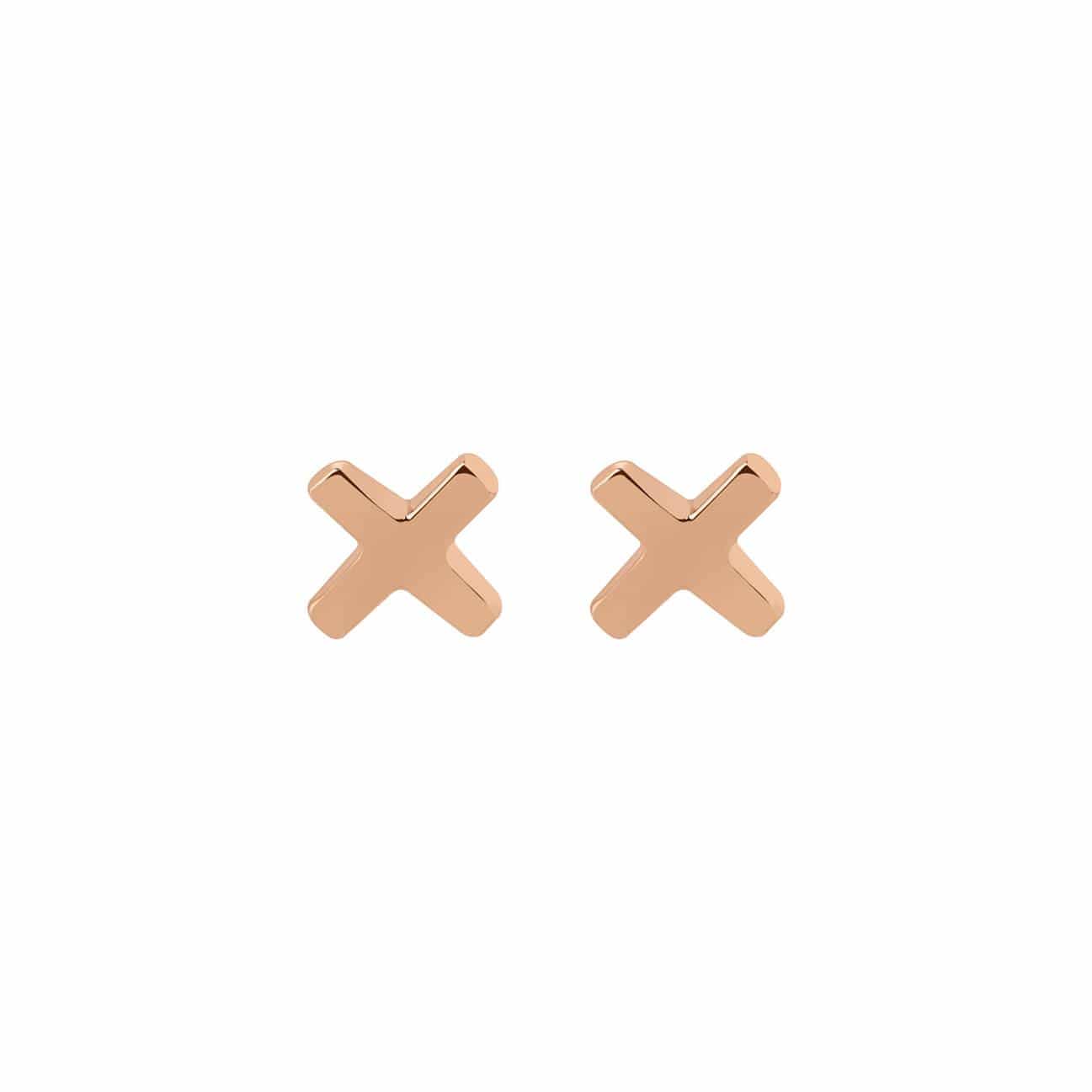 front view Rose Gold Plated Cross Stud Earrings
