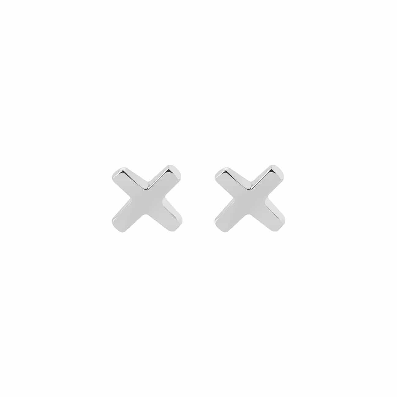 front view Silver Cross Stud Earrings