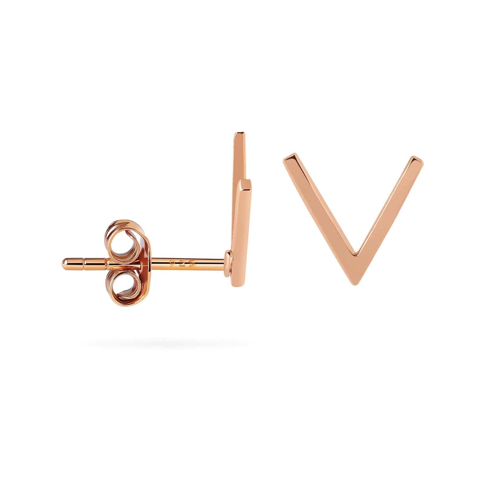 side view v-sign ear stud rose gold plated