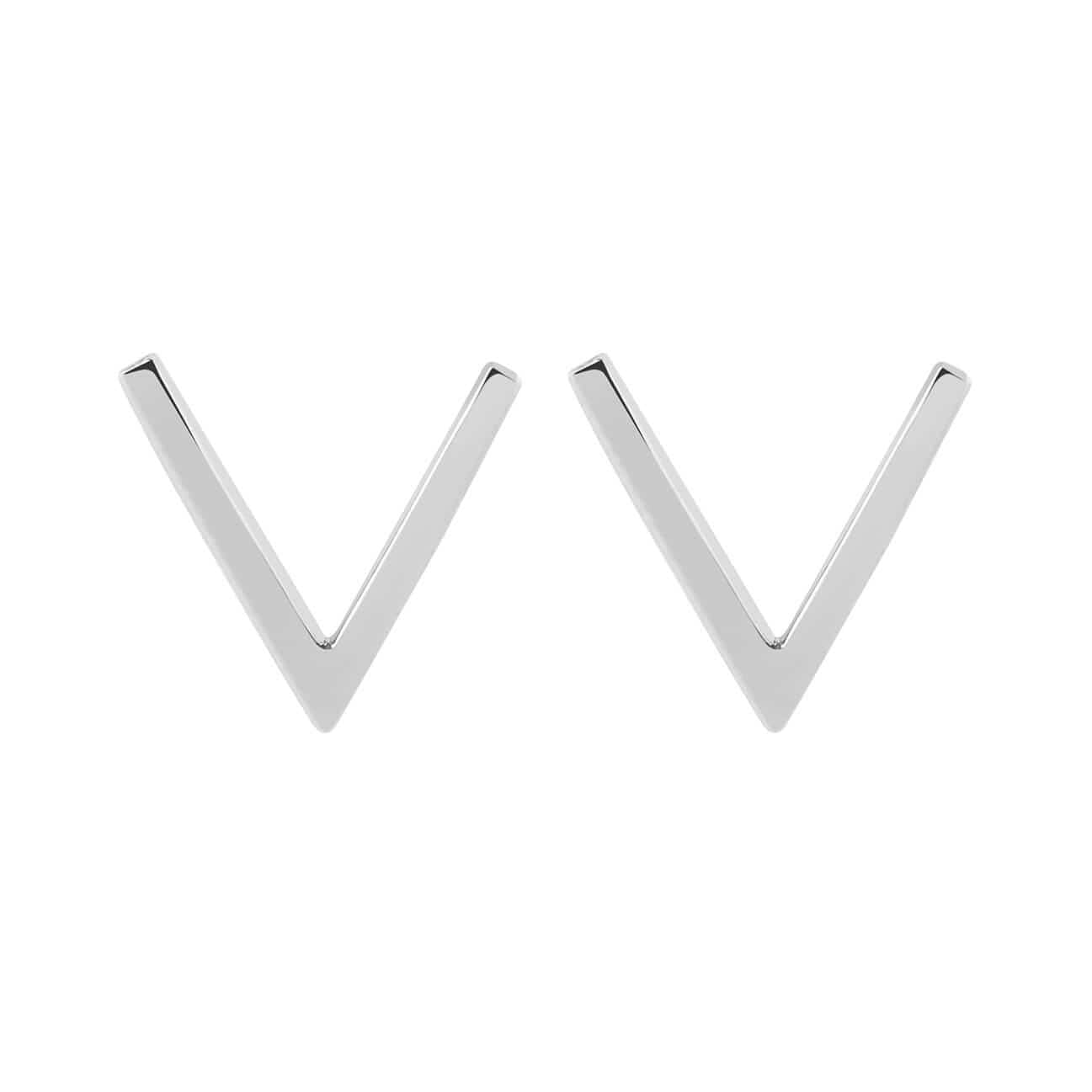 front view v-sign ear stud silver