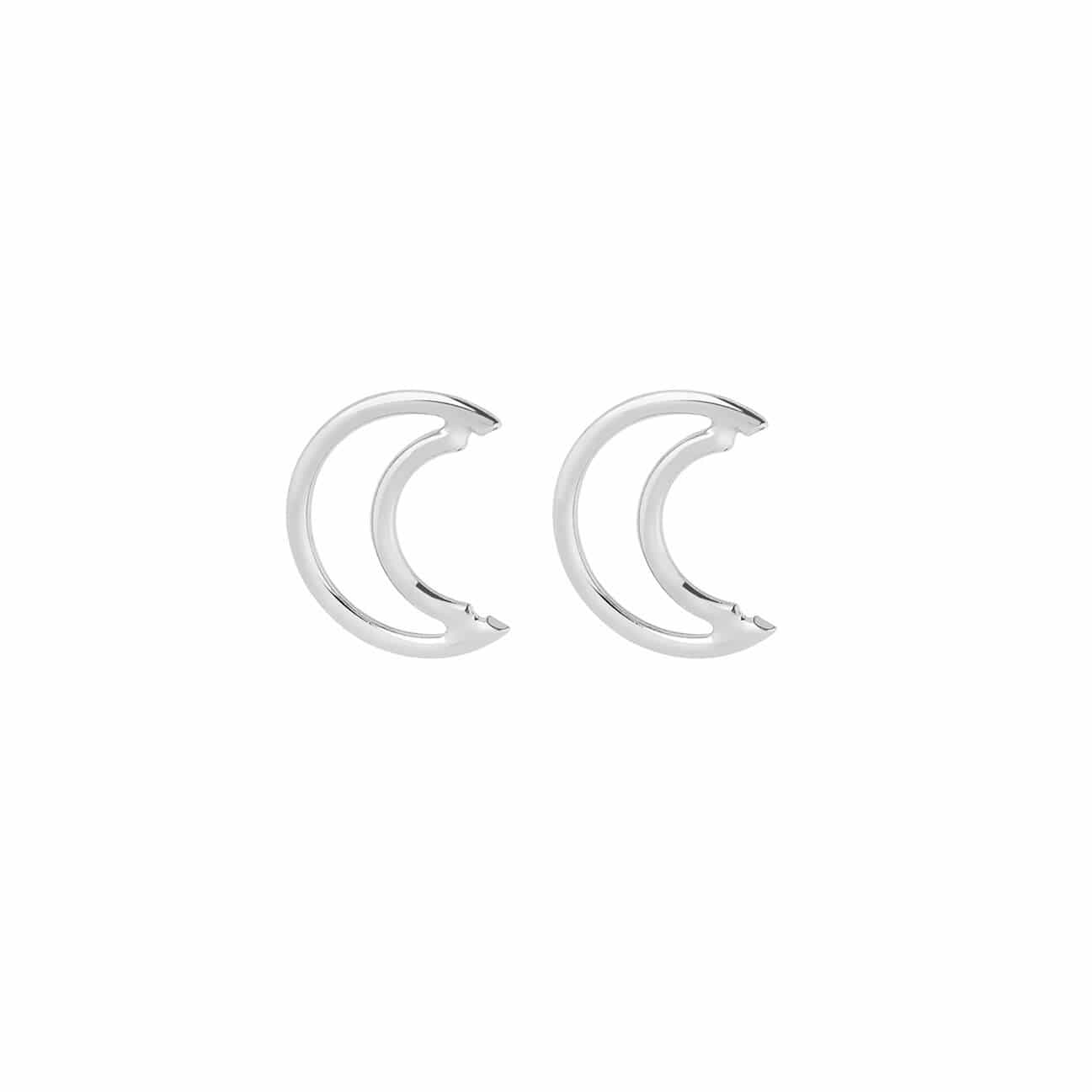 front view open moon silver stud earring