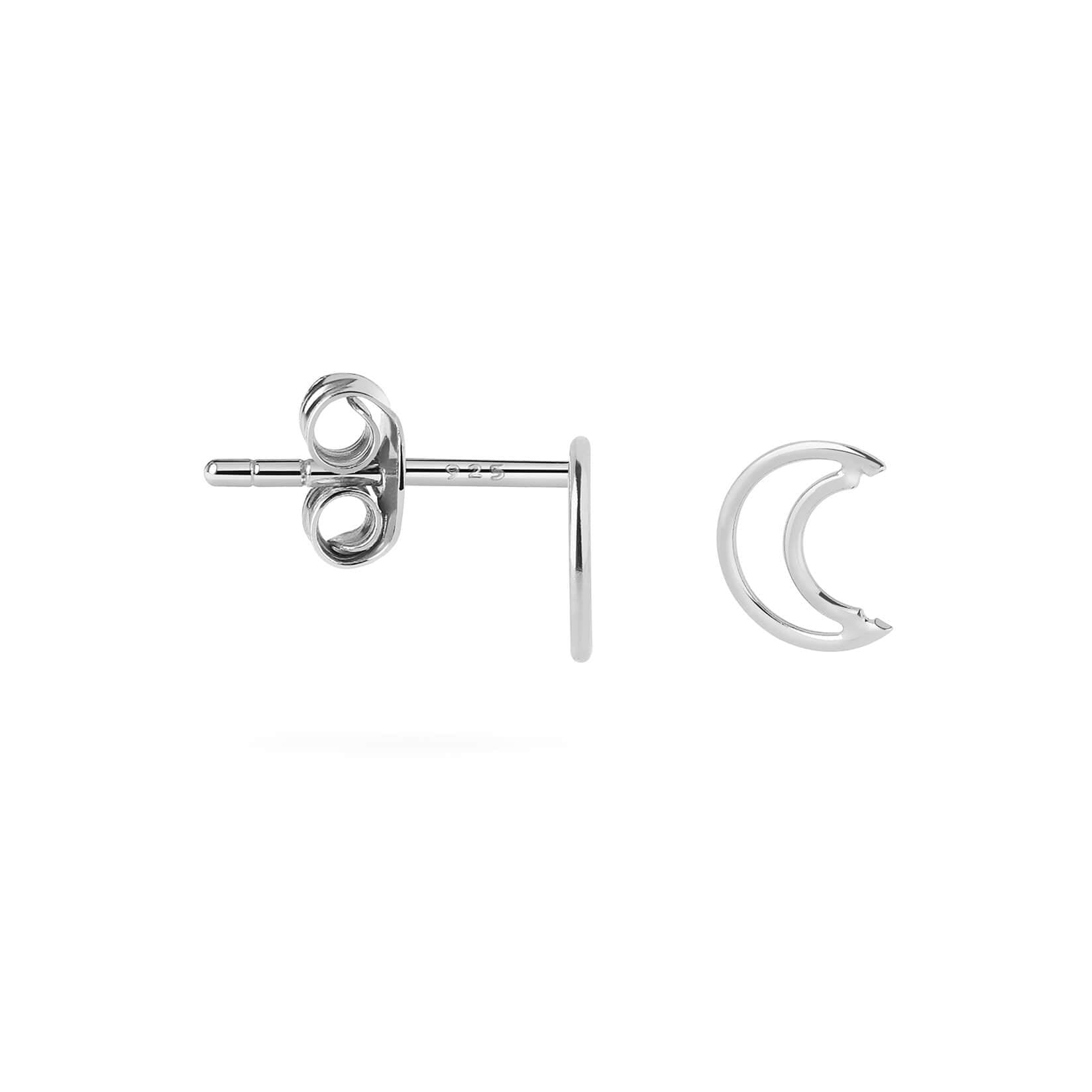 side view open moon silver stud earring