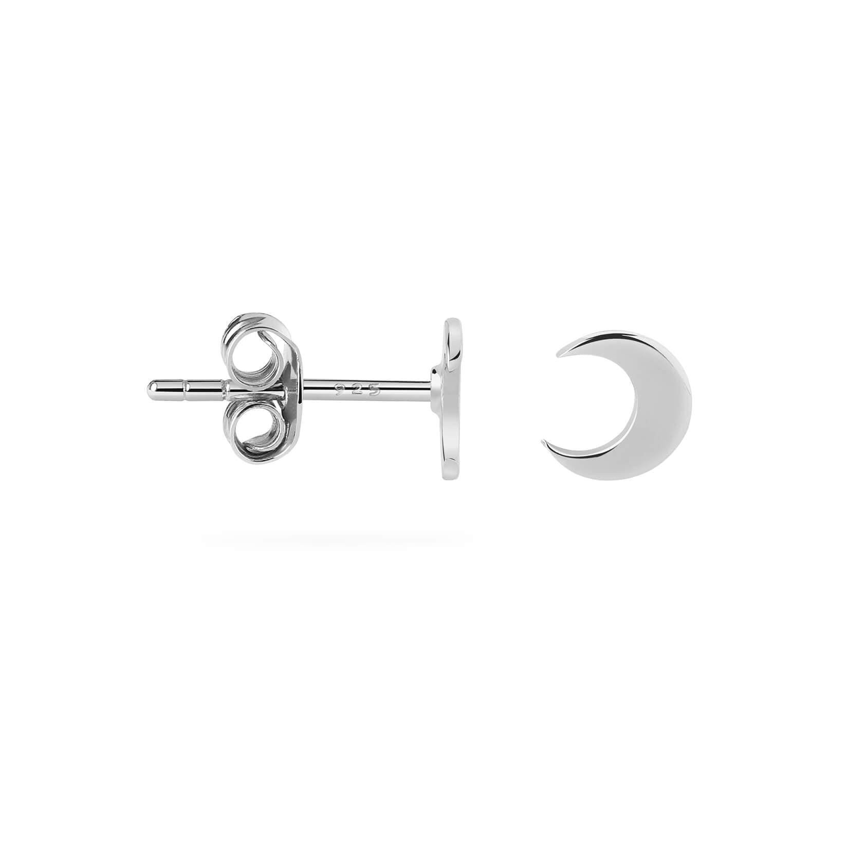 side view silver moon stud earring