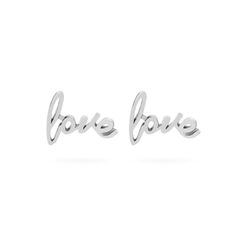 front view love stud earrings, 925 silver