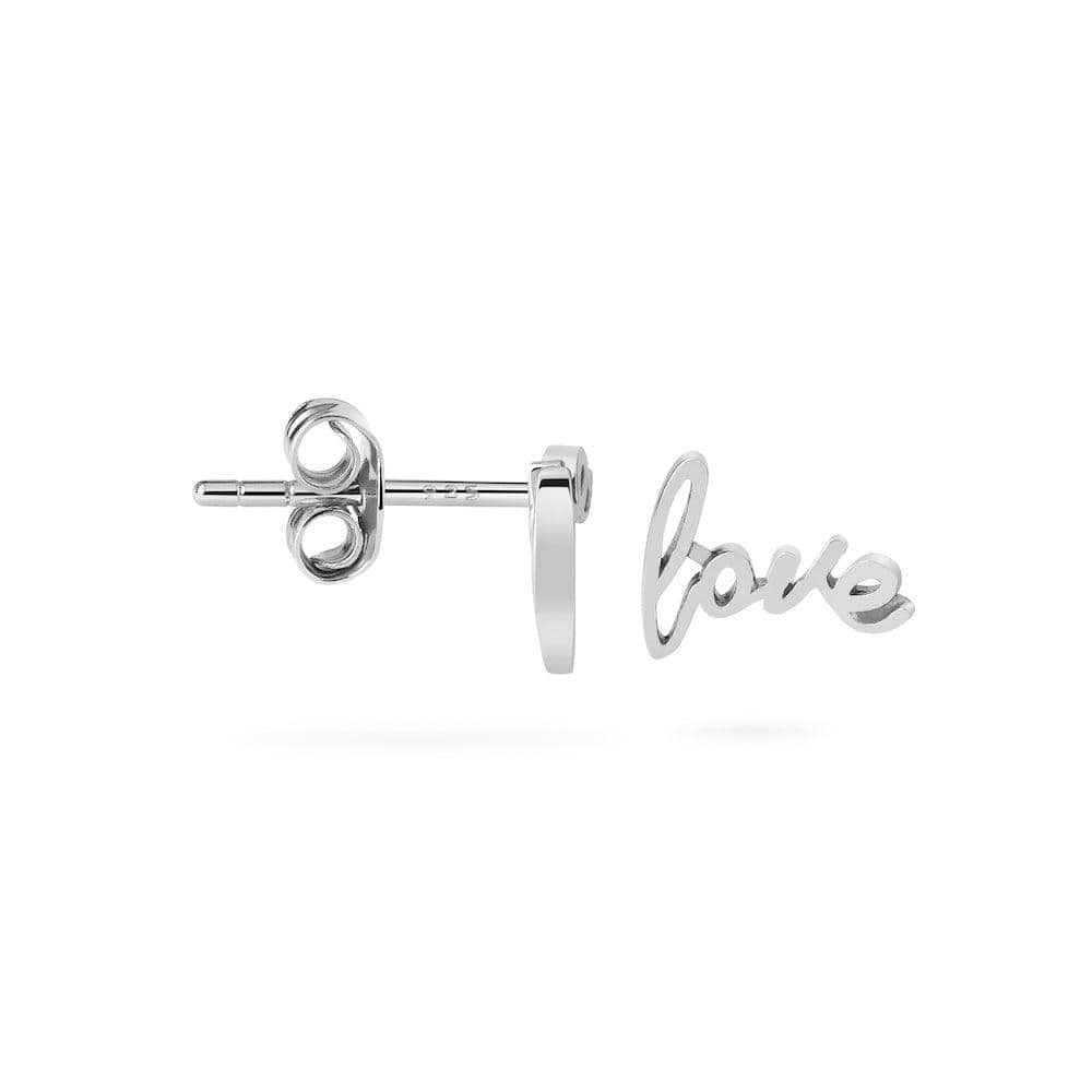 side view love stud earrings, 925 silver