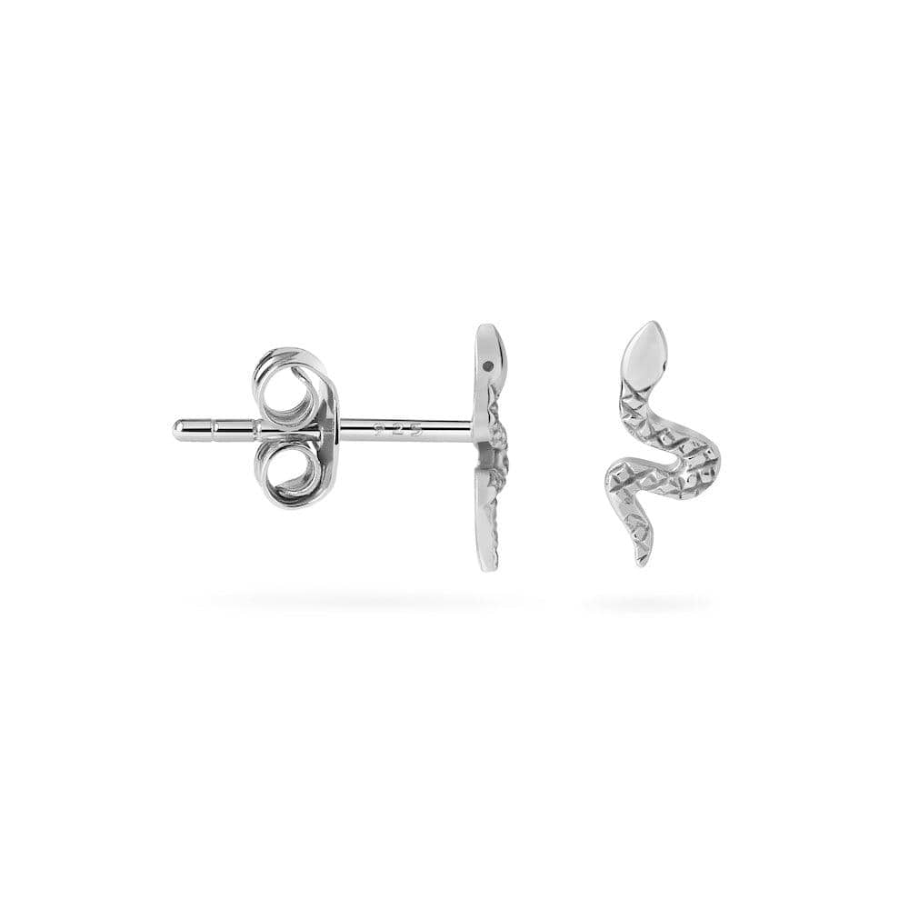 side view Snake Stud Earrings 925 Silver