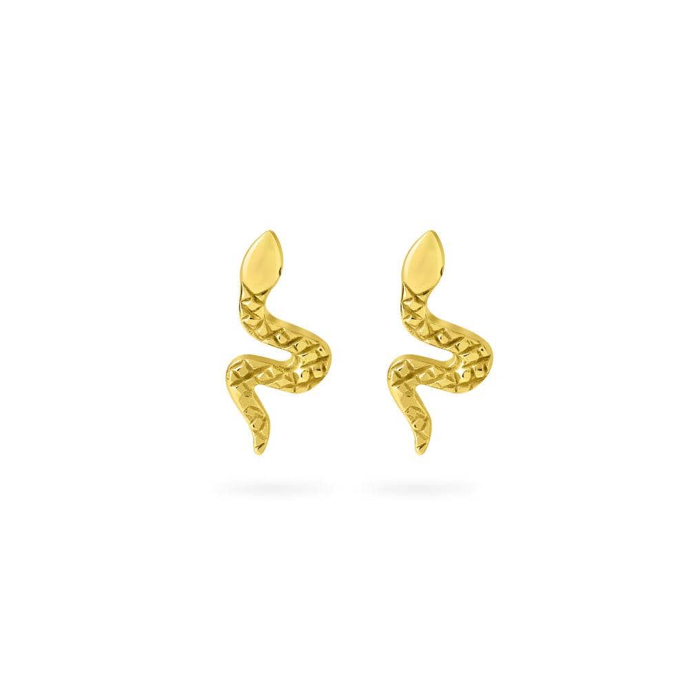 front view Snake Stud Earrings Gold Plated