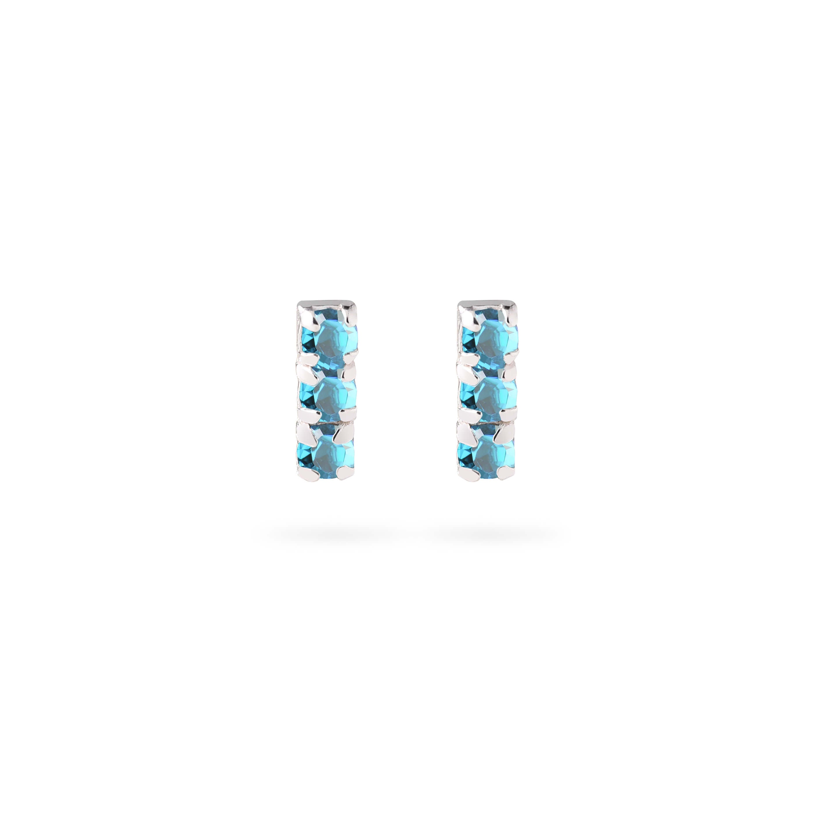 Triple Aquamarine Stud Earrings 925 Silver