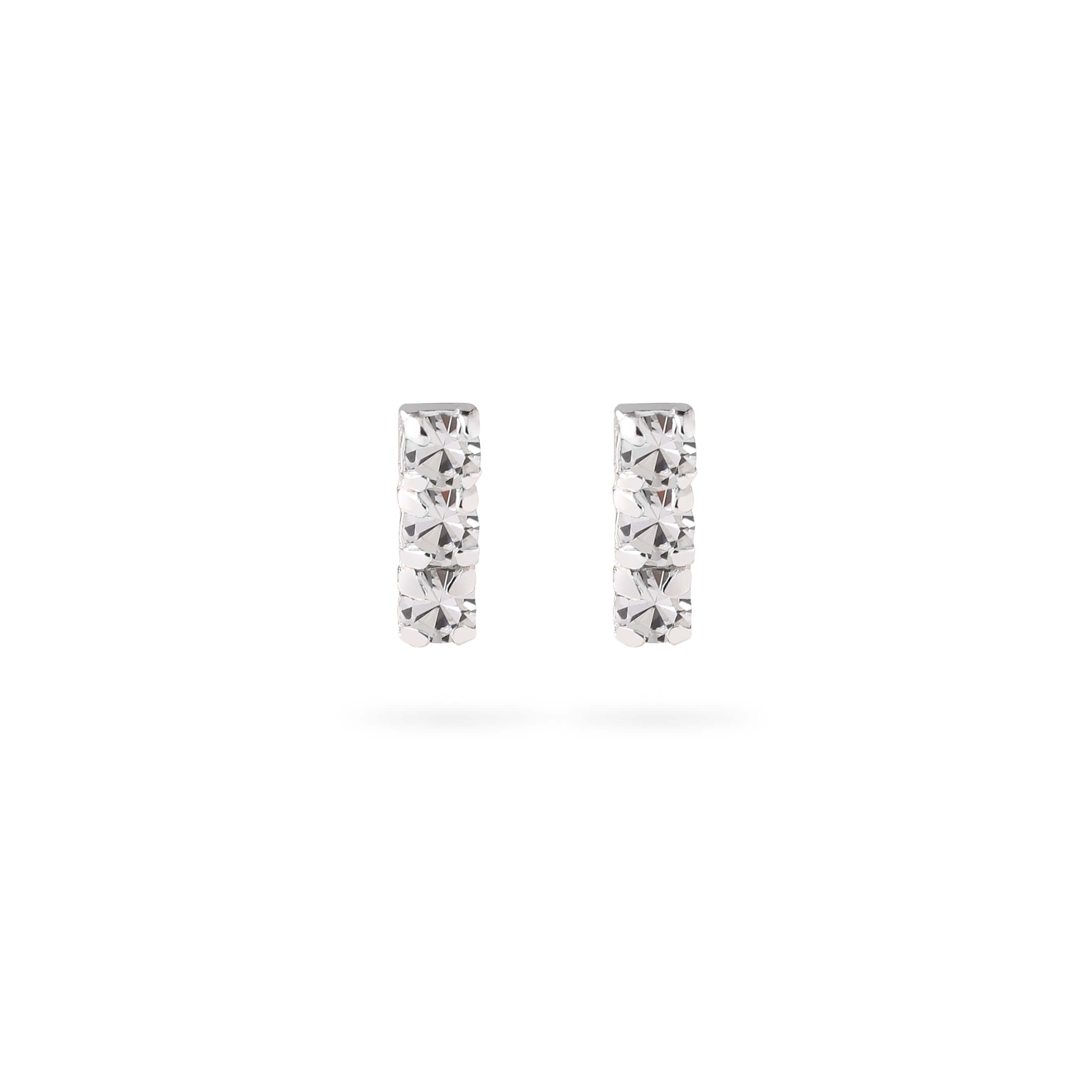 Triple Crystal Stud Earrings 925 Silver