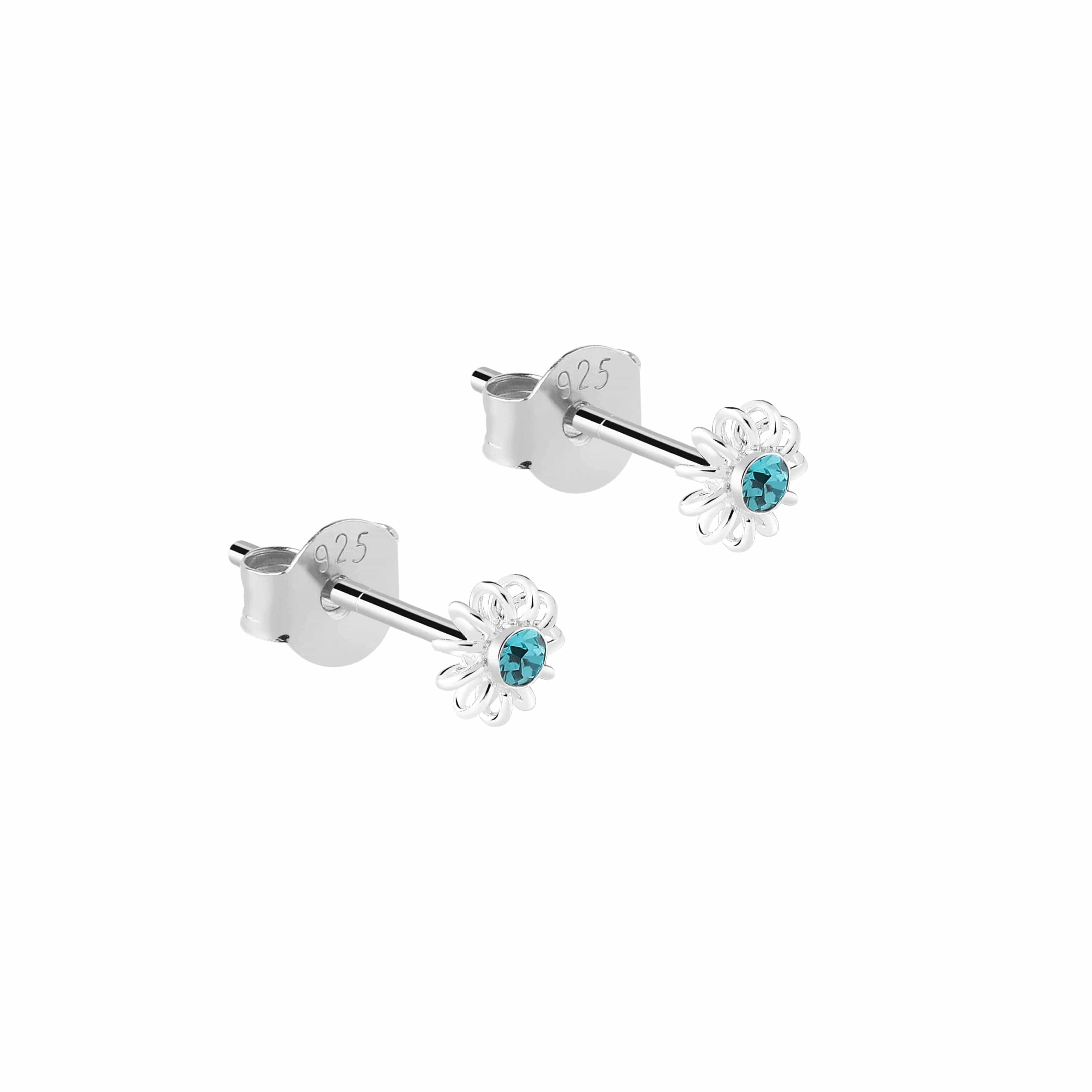 Aquamarine Flower Stud Earrings 925 Silver