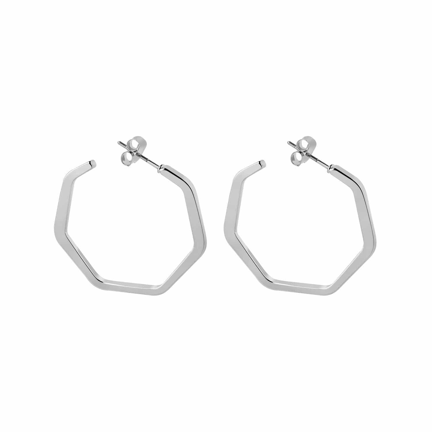 silver plated brass hexagon earring