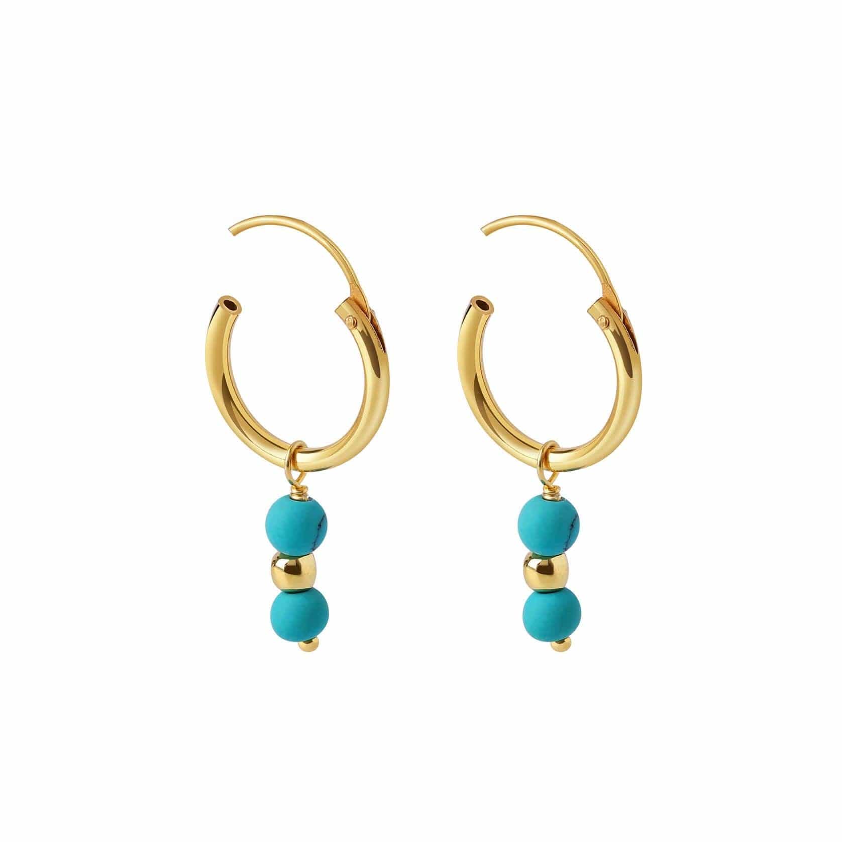Gold Plated Hoop Earrings with Double Blue Onyx
