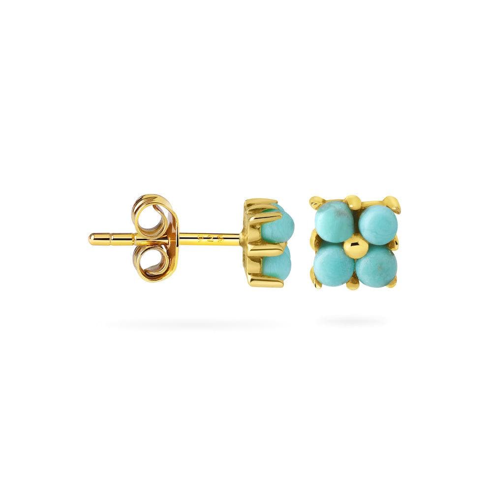 side view Turquoise Square Stud Earrings Gold Plated