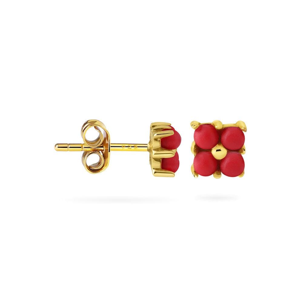 side view Coral Square Stud Earrings