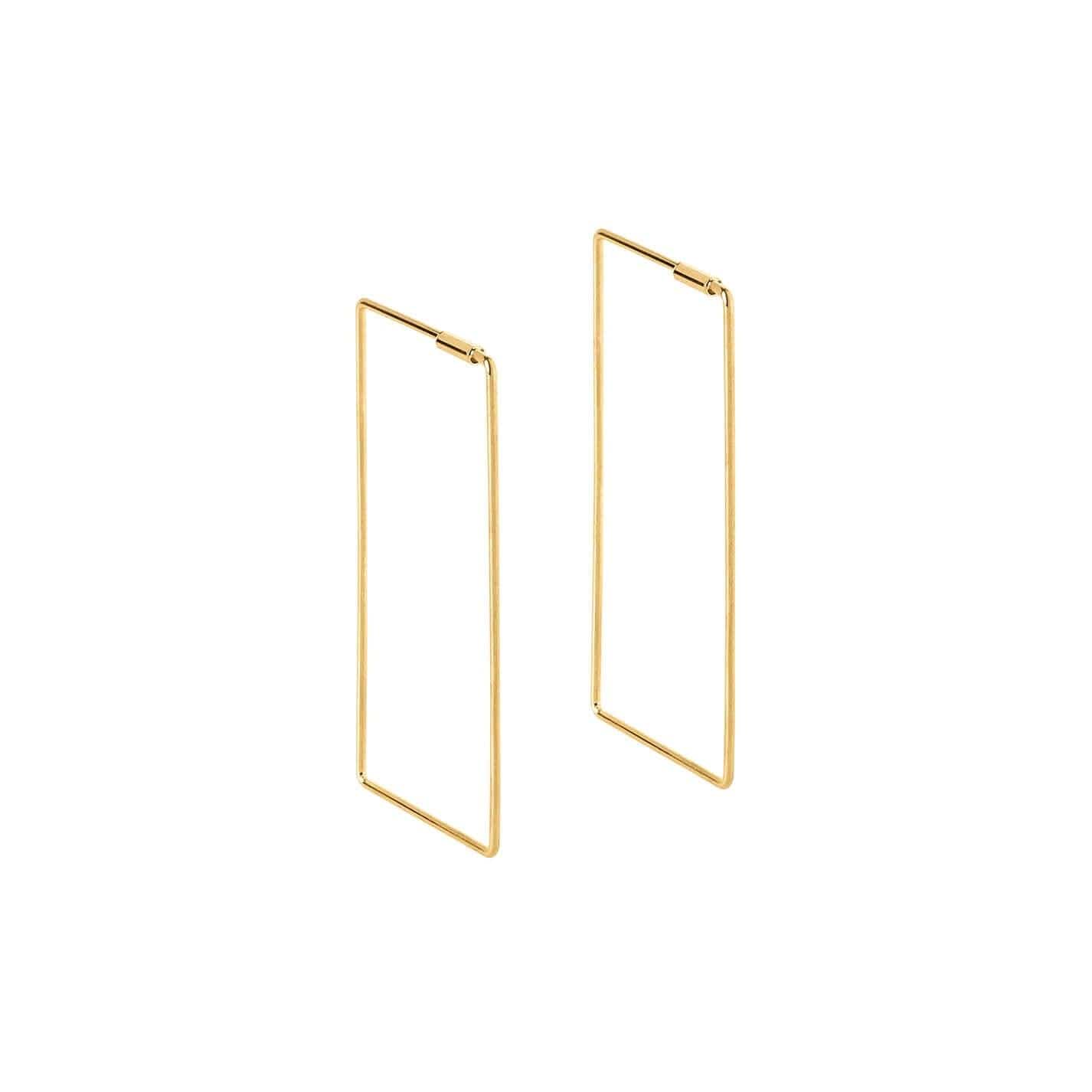 side view Gold Plated Rectangle Hoop Earrings