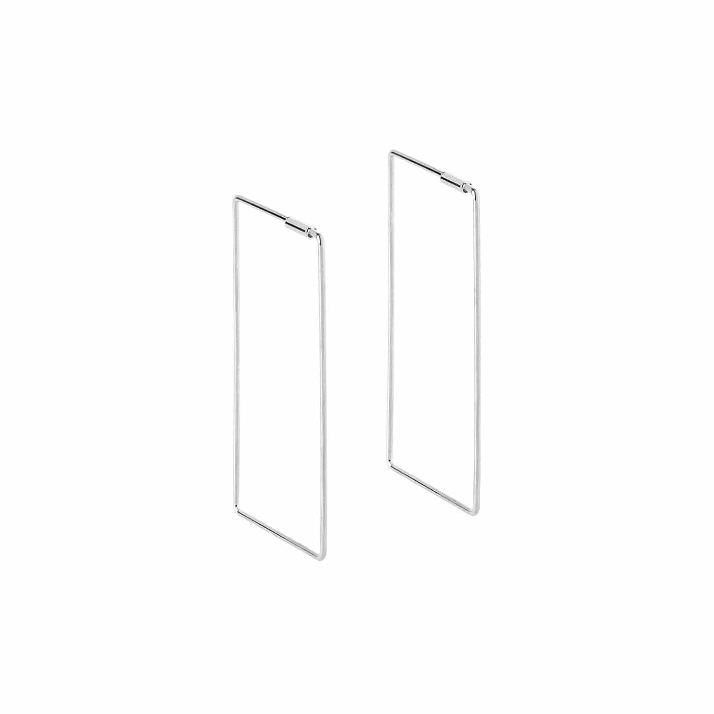 side view Silver Plated Rectangle Hoop Earrings
