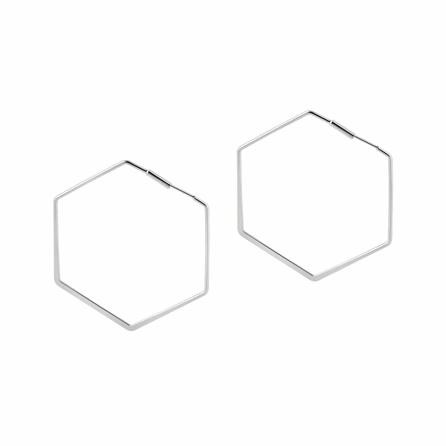 Big Silver Plated Hexagon Hoop Earrings