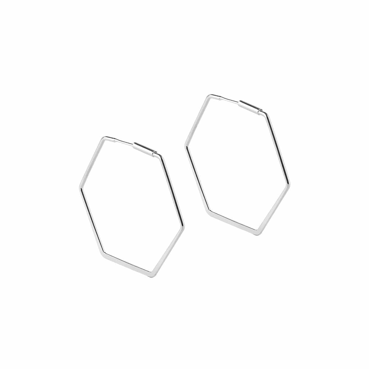 side view Small Silver Plated Hexagon Hoop