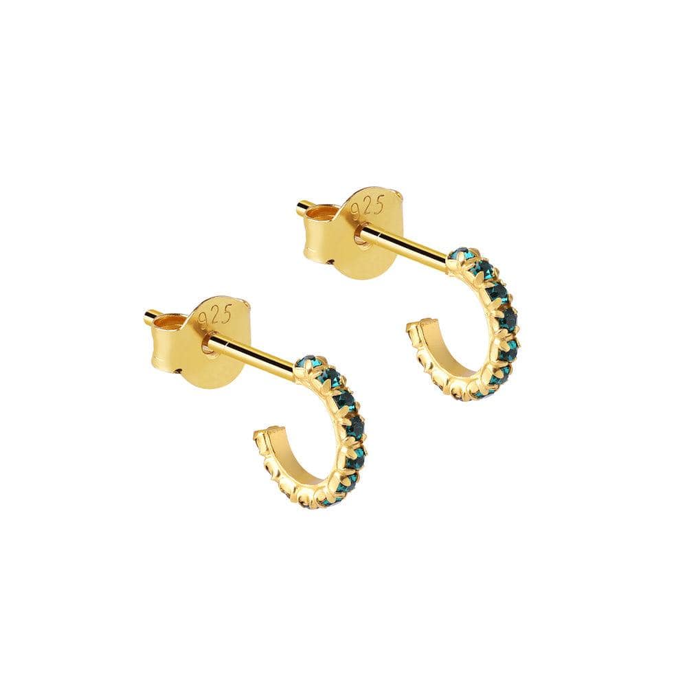 Gold Plated Silver Green Crystal Hoop Earrings