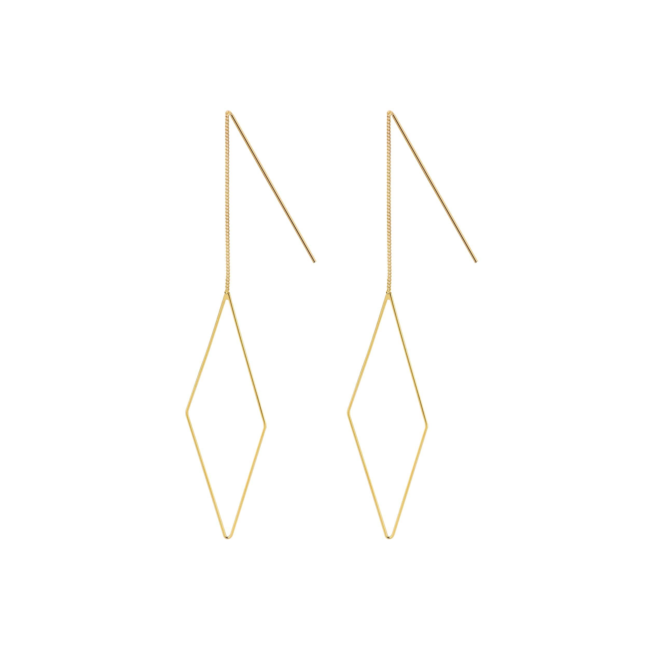gold plated hanging earrings with long rhombus