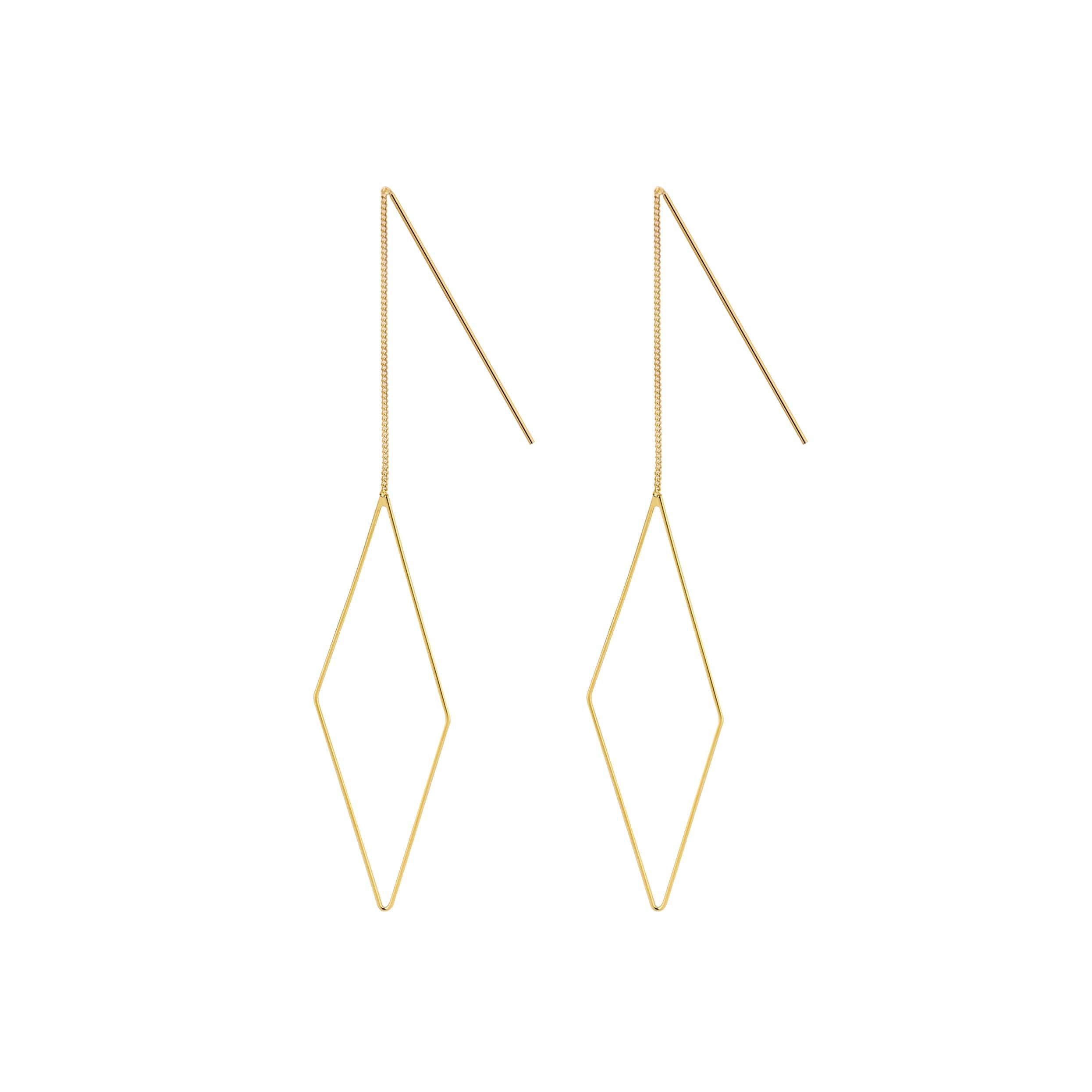 gold plated hanging earrings with long rhombus