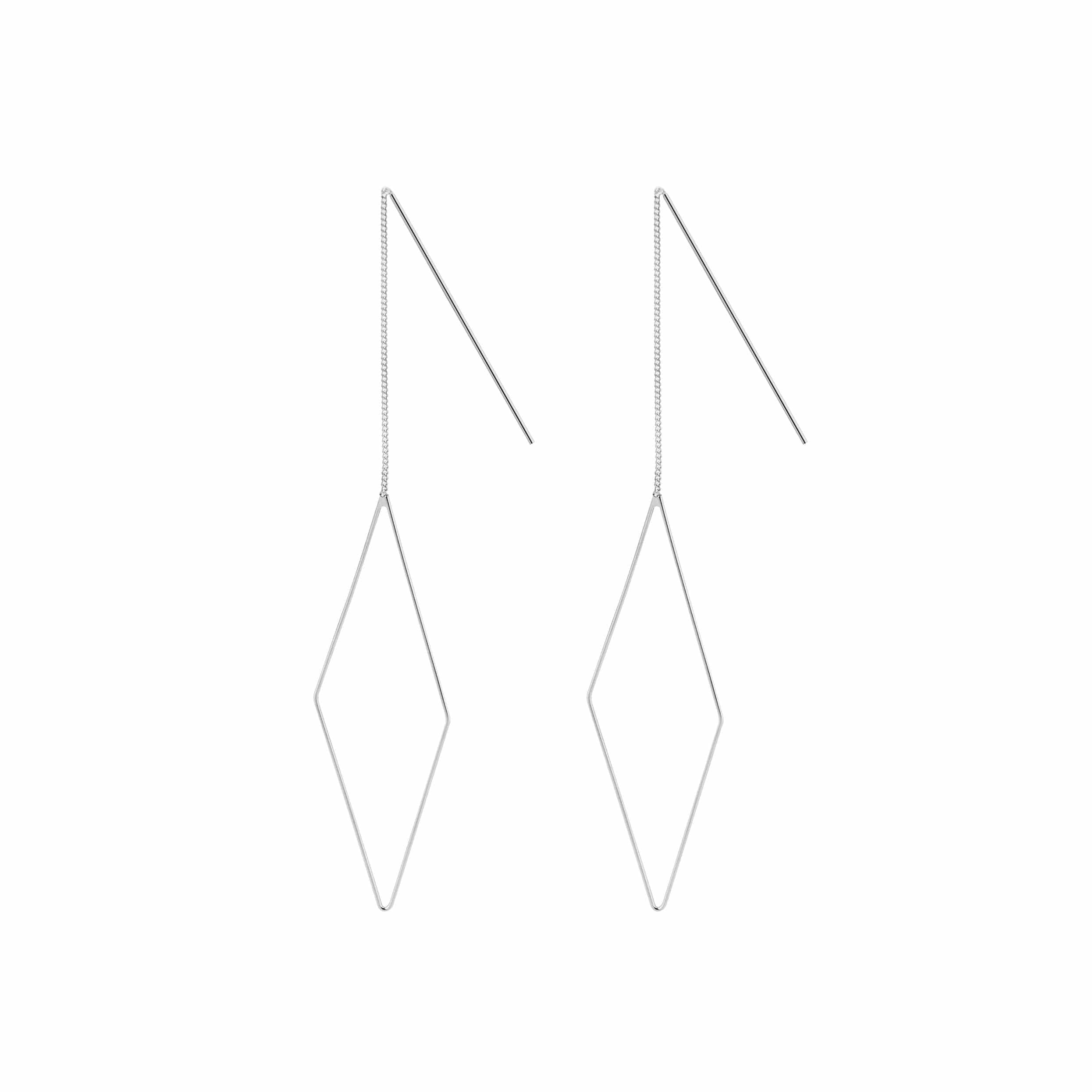 silver hanging earrings with long rhombus