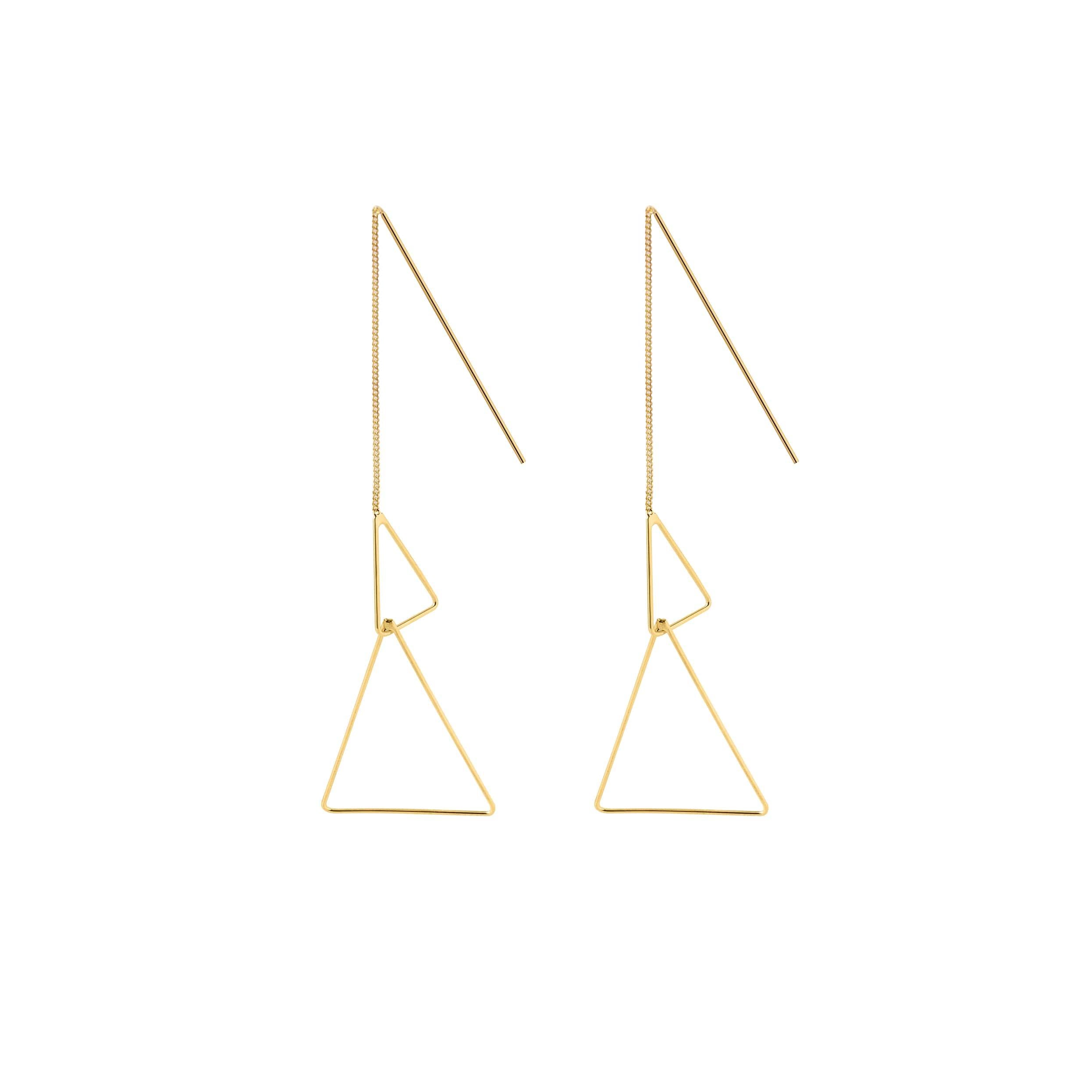 gold plated double triangle hanging earrings