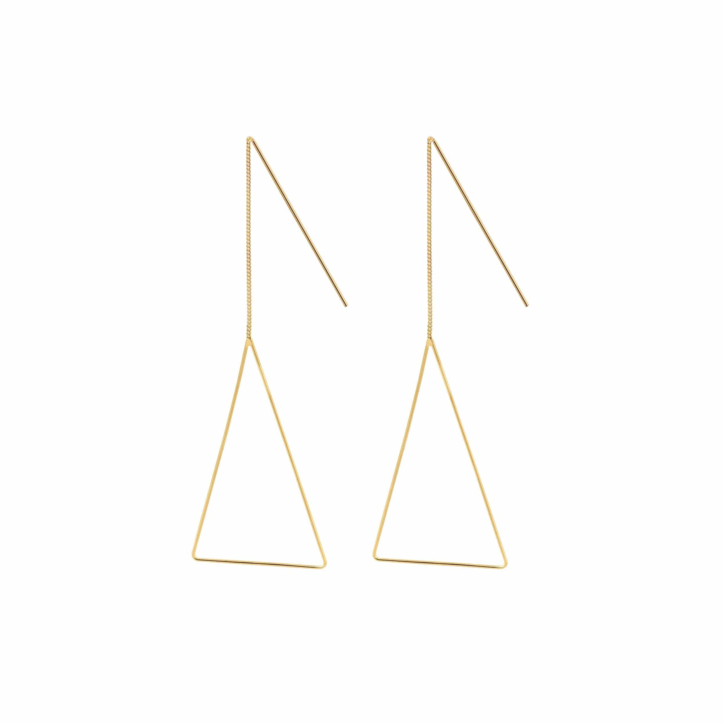 gold plated hanging earrings with triangle