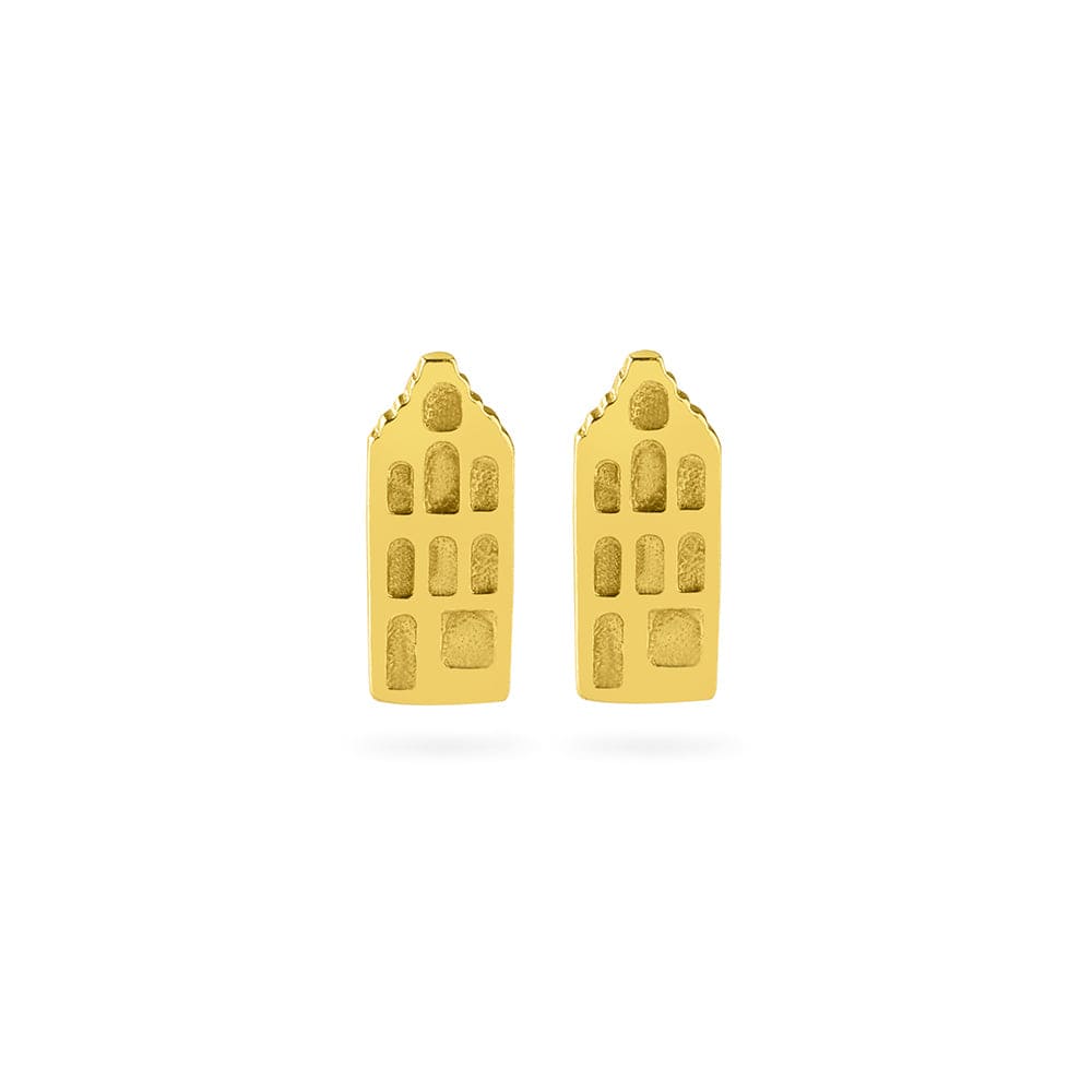 front view Amsterdam Canal house ear stud gold plated