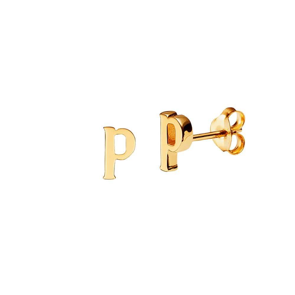 Gold Plated Stud Earring Letter P