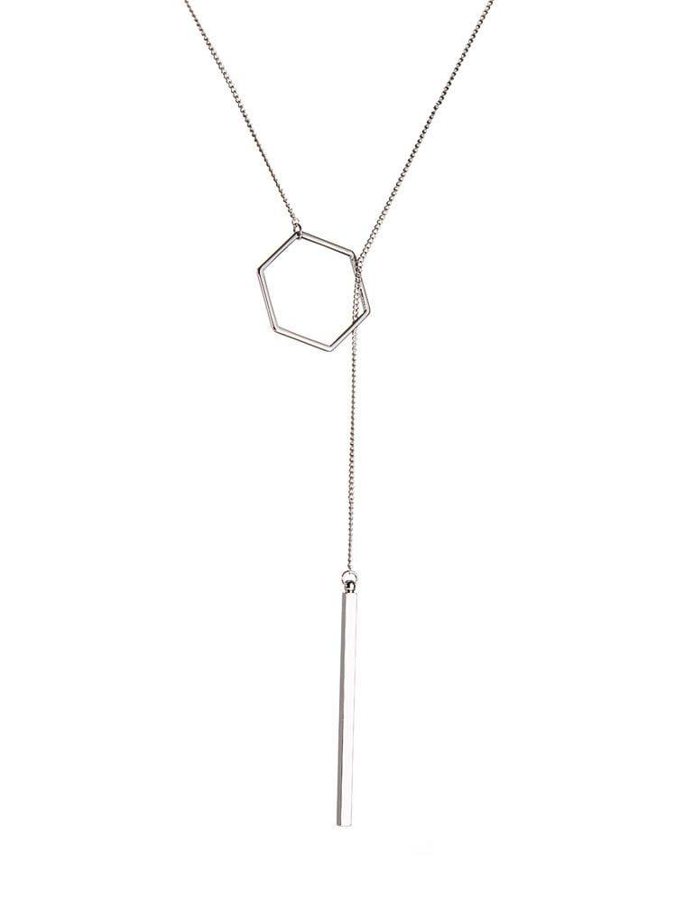 Zilver Plated Ketting met Hexagon en Staafje Kort