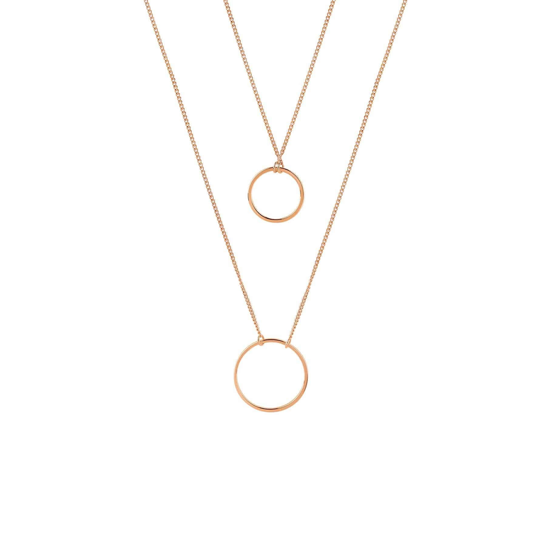 rose gold plated double necklace double circle