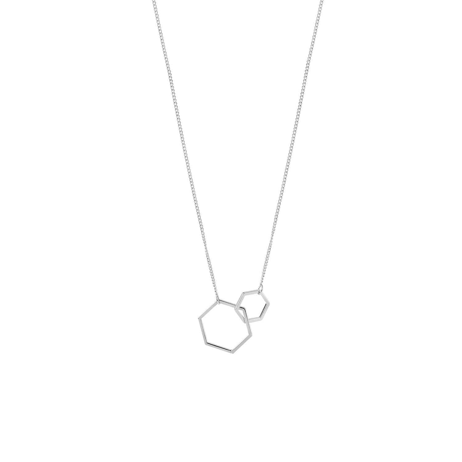 silver plated necklace with double hexagon