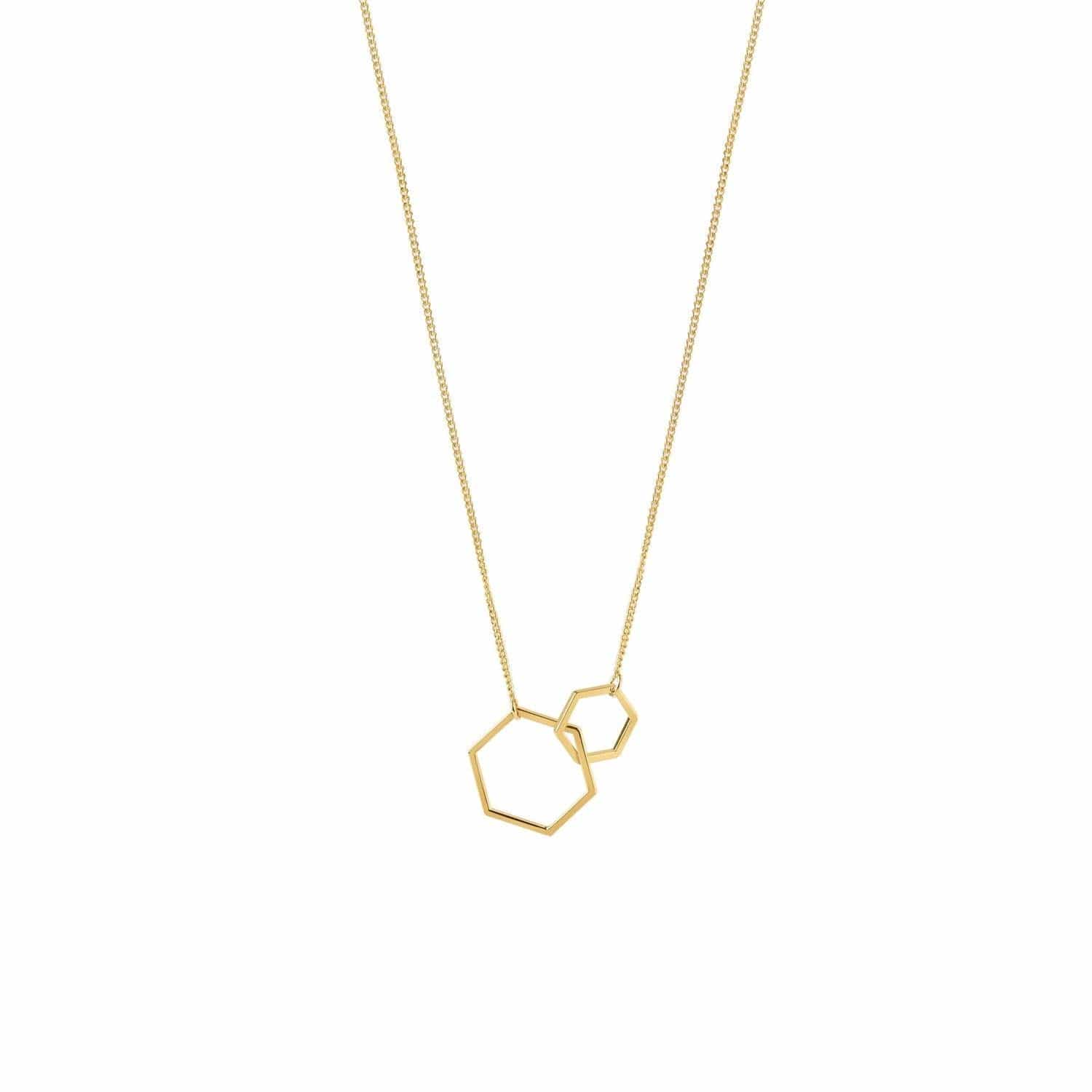 gold plated necklace with double hexagon