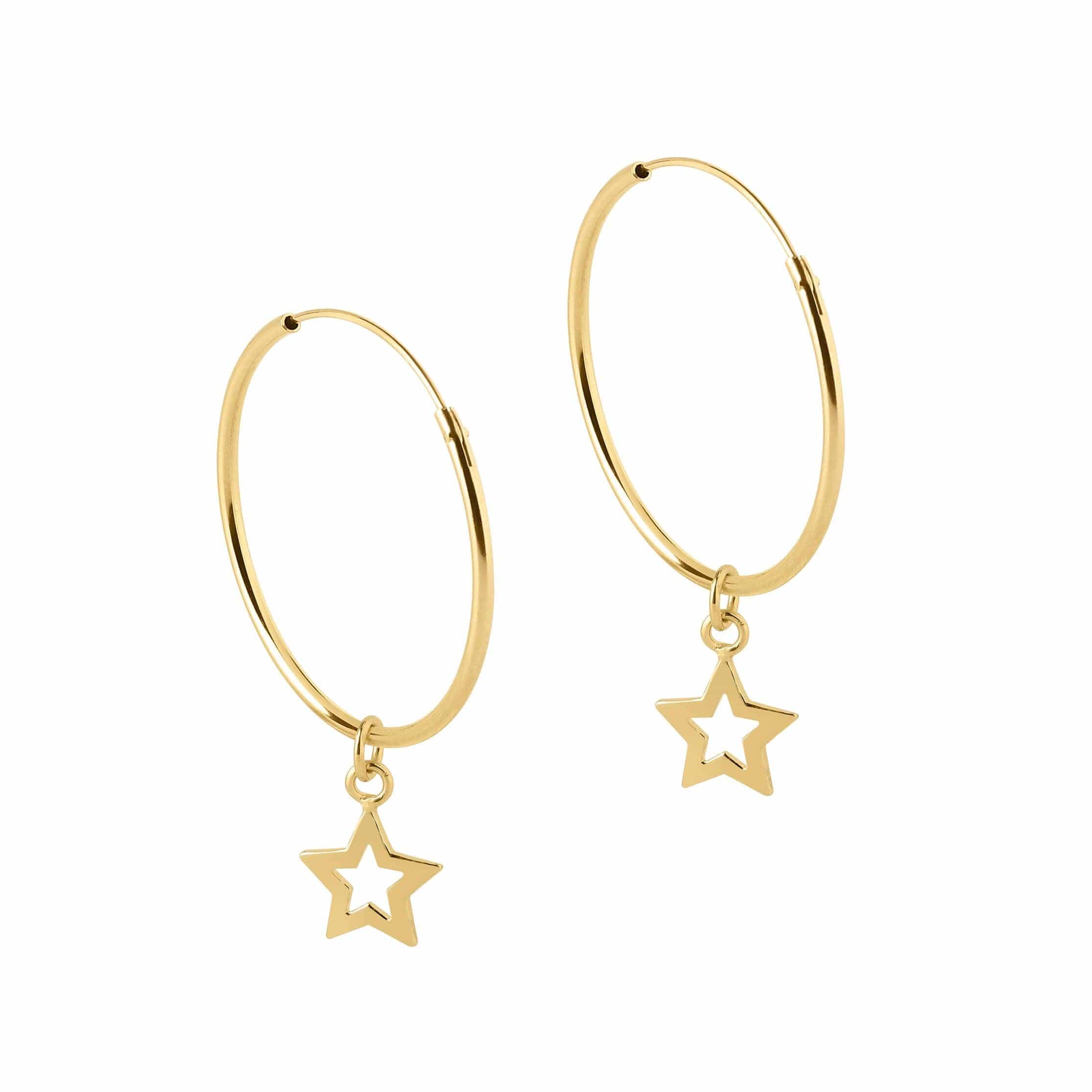 side view Hoop Earrings with Open Star Gold Plated 22 MM