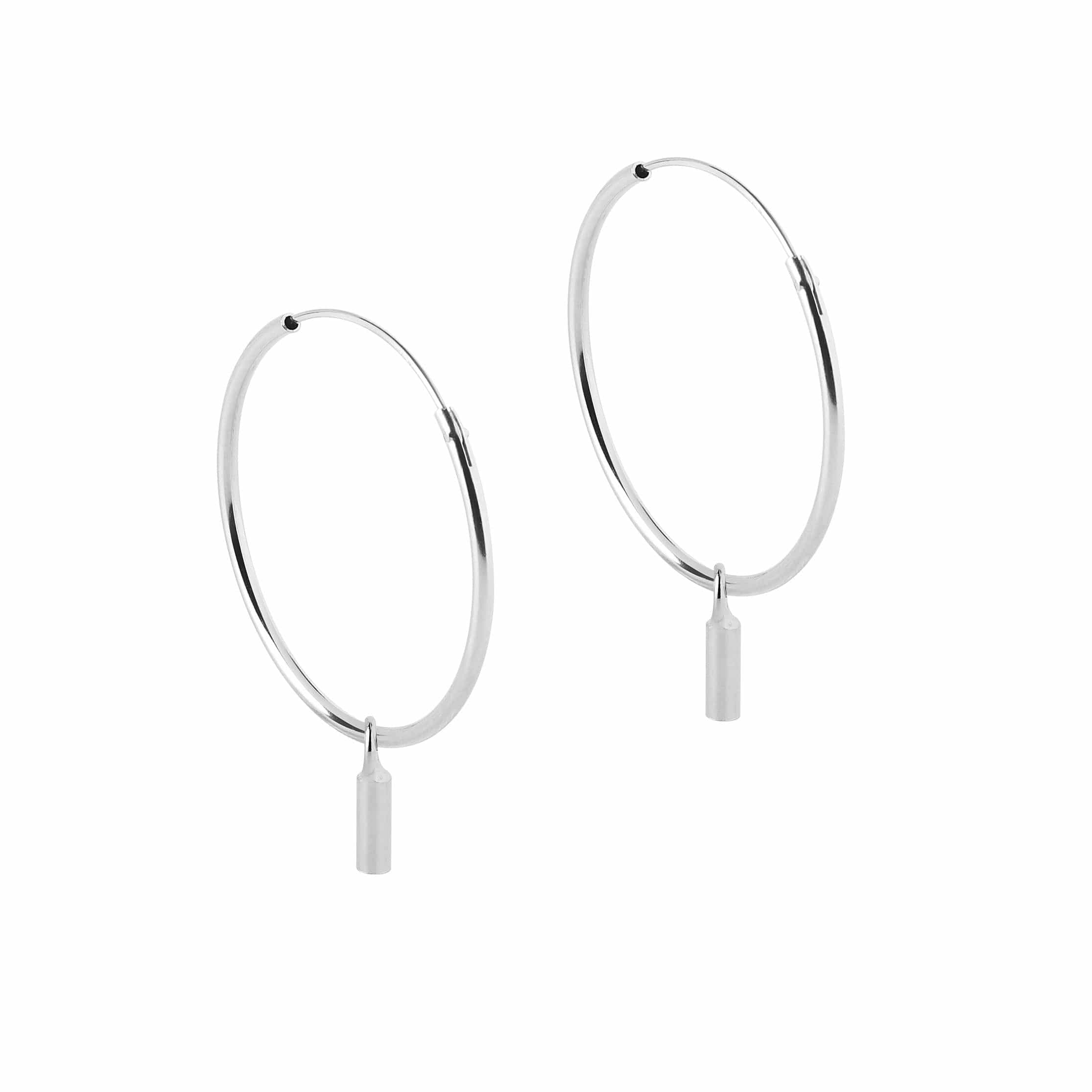 side view Hoop earrings silver with a rod pendant 22mm
