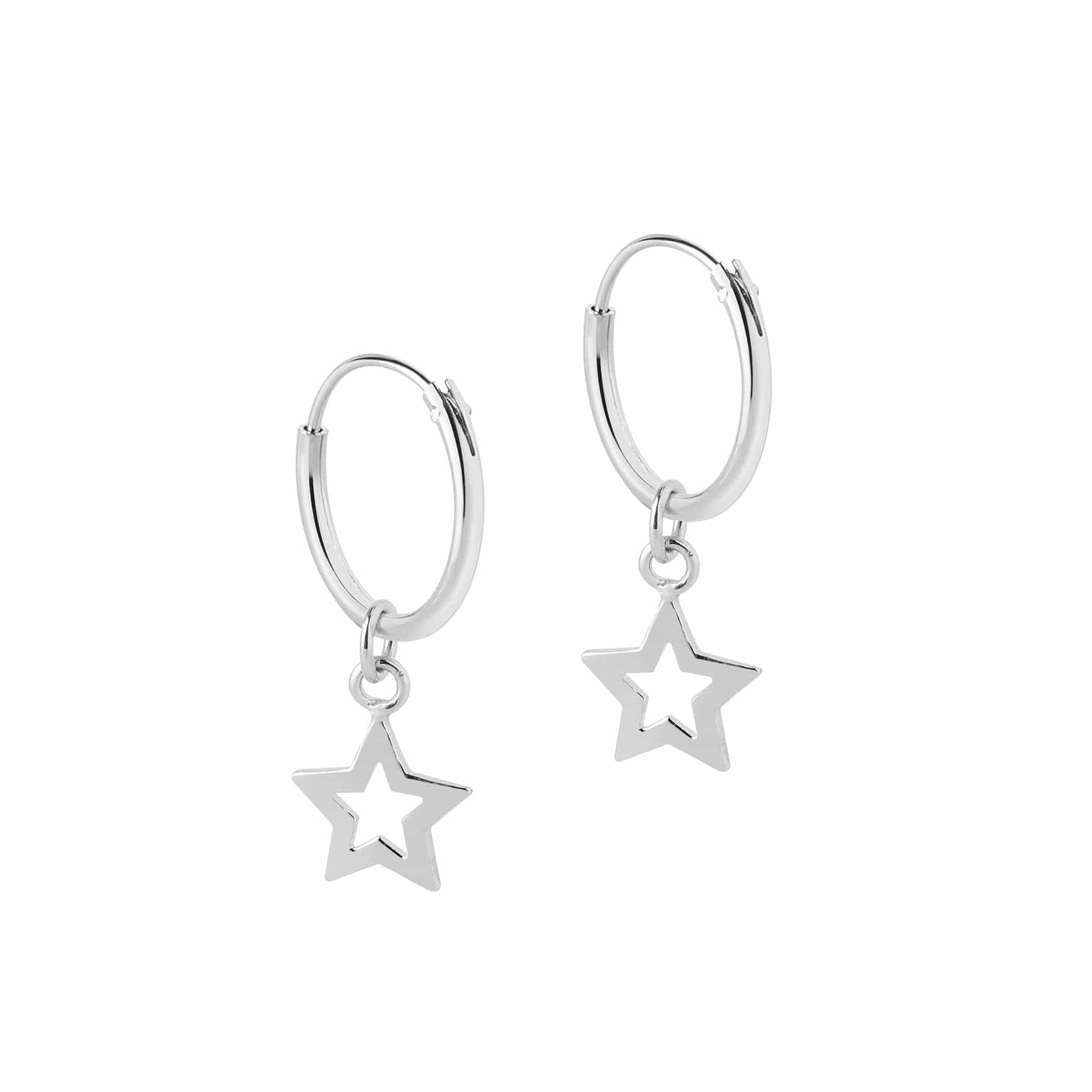 side view hoop earrings open star pendant silver 12mm