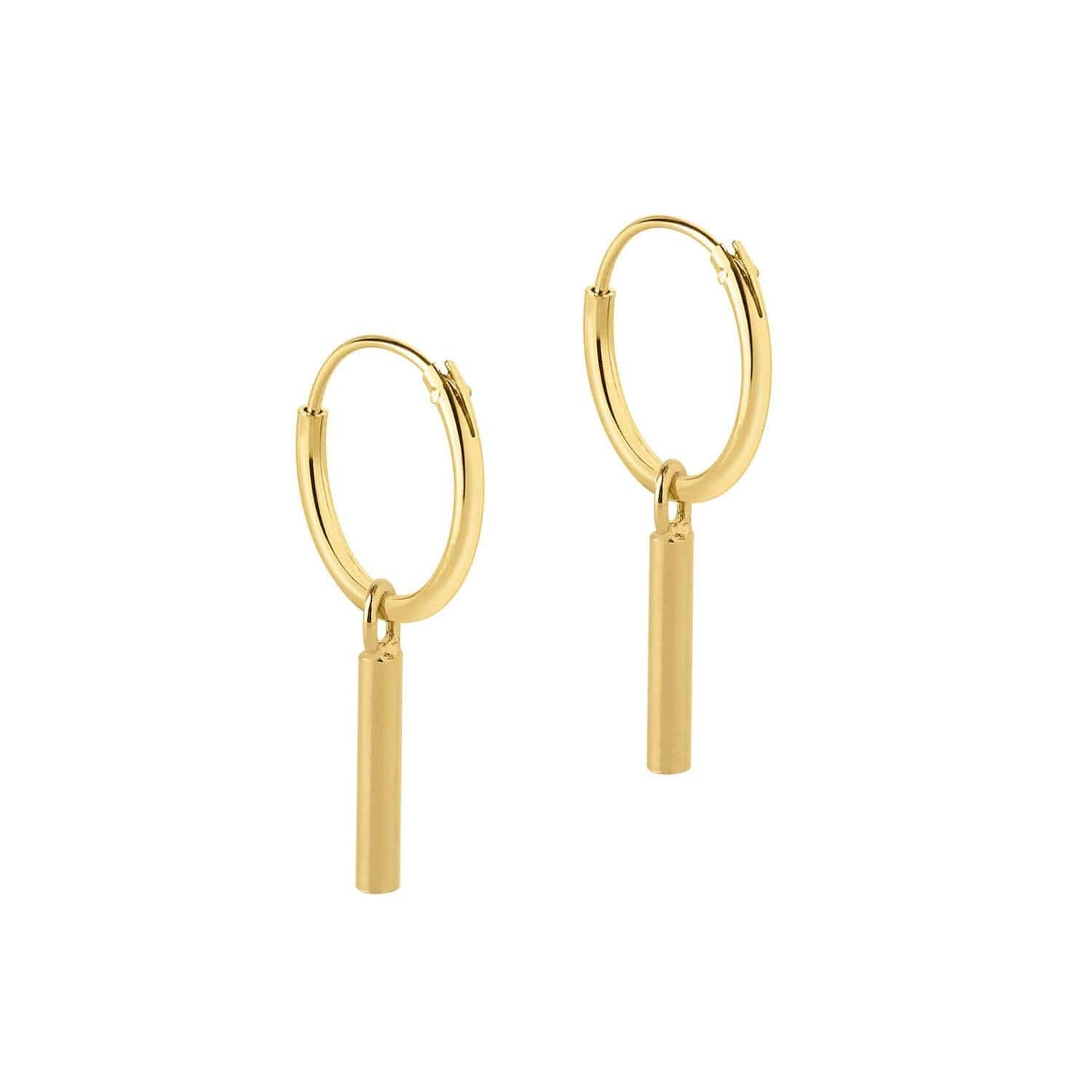 side view 12mm gold plated hoop earrings with long rod