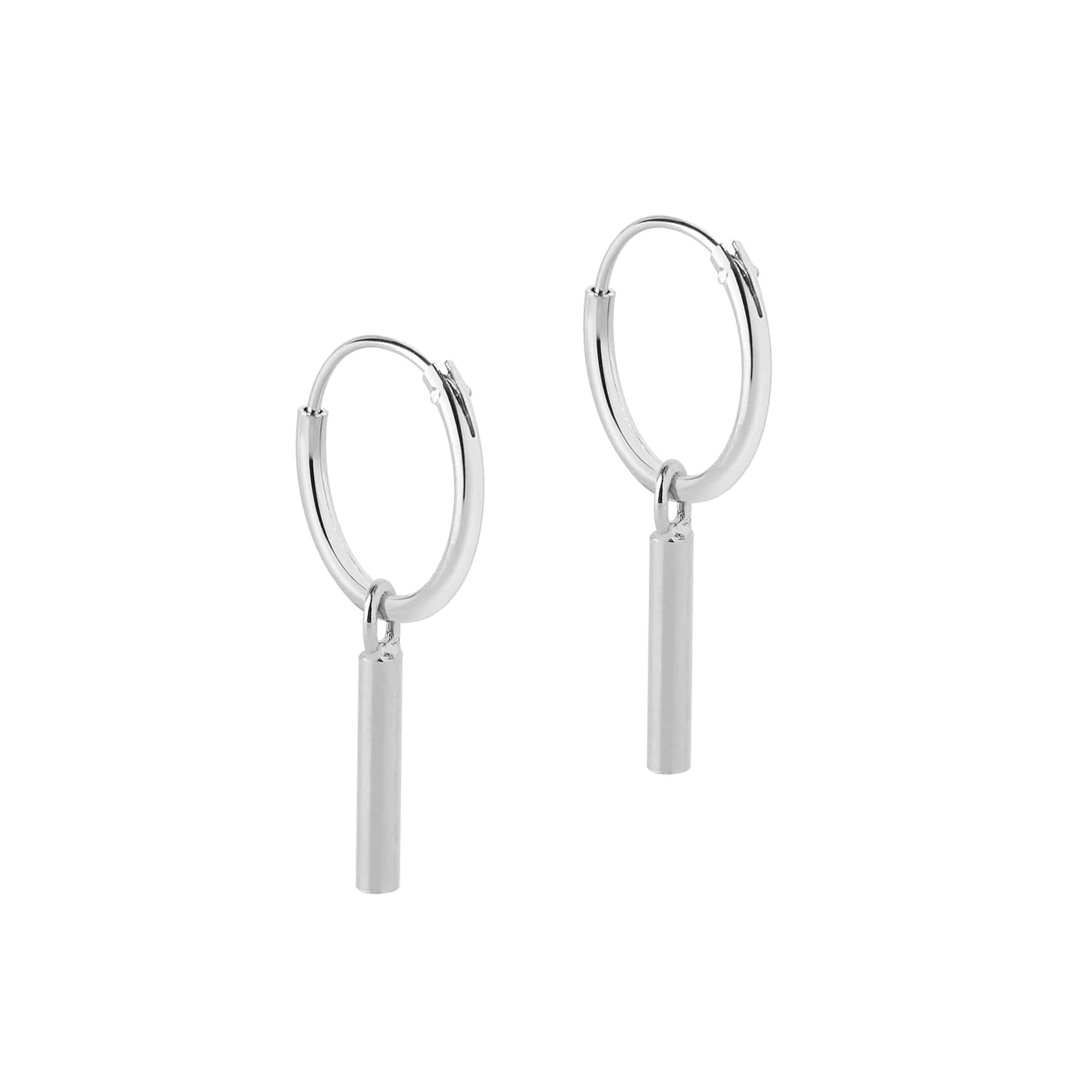 side view 12mm silver hoop earrings with long rod
