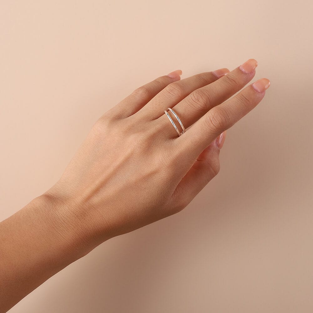 silver open ring on model