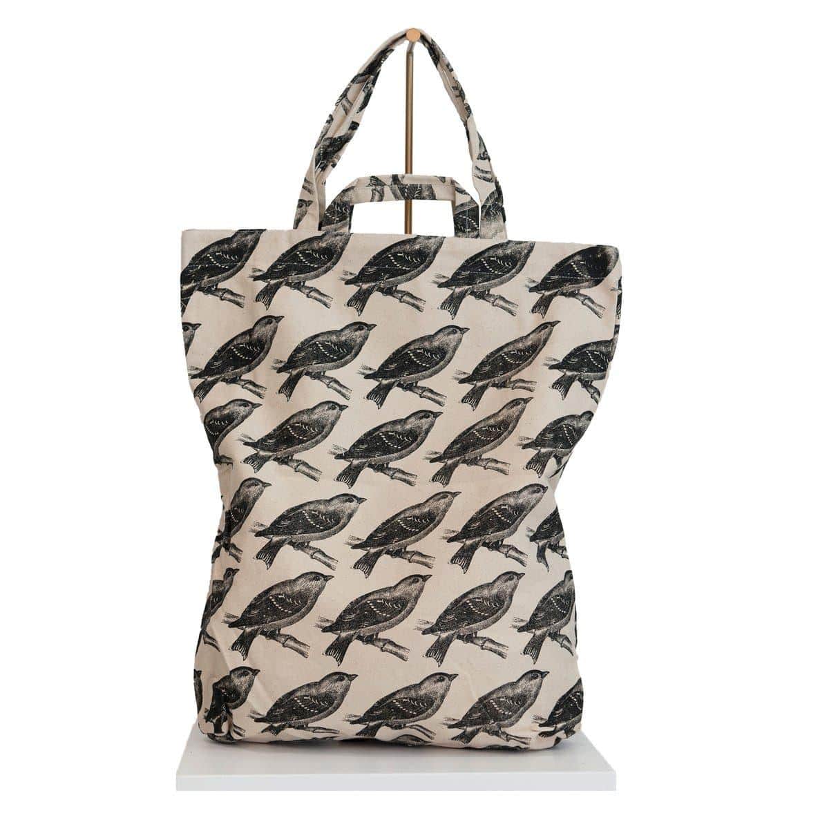 canvas bag birds print black